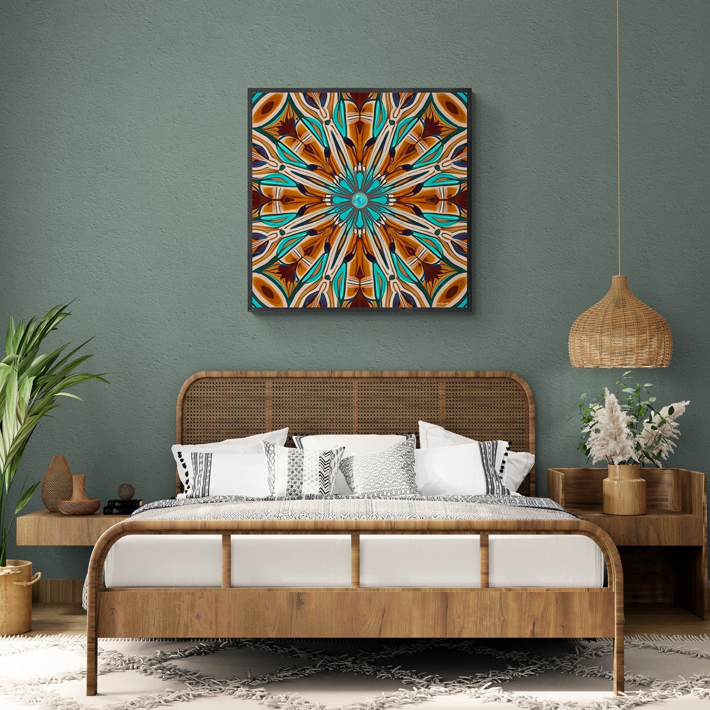 tan and turquoise southwestern framed canvas wall art, , wall art living room framed, wall art canvas framed, indian decor - LOLA VEGAS ART