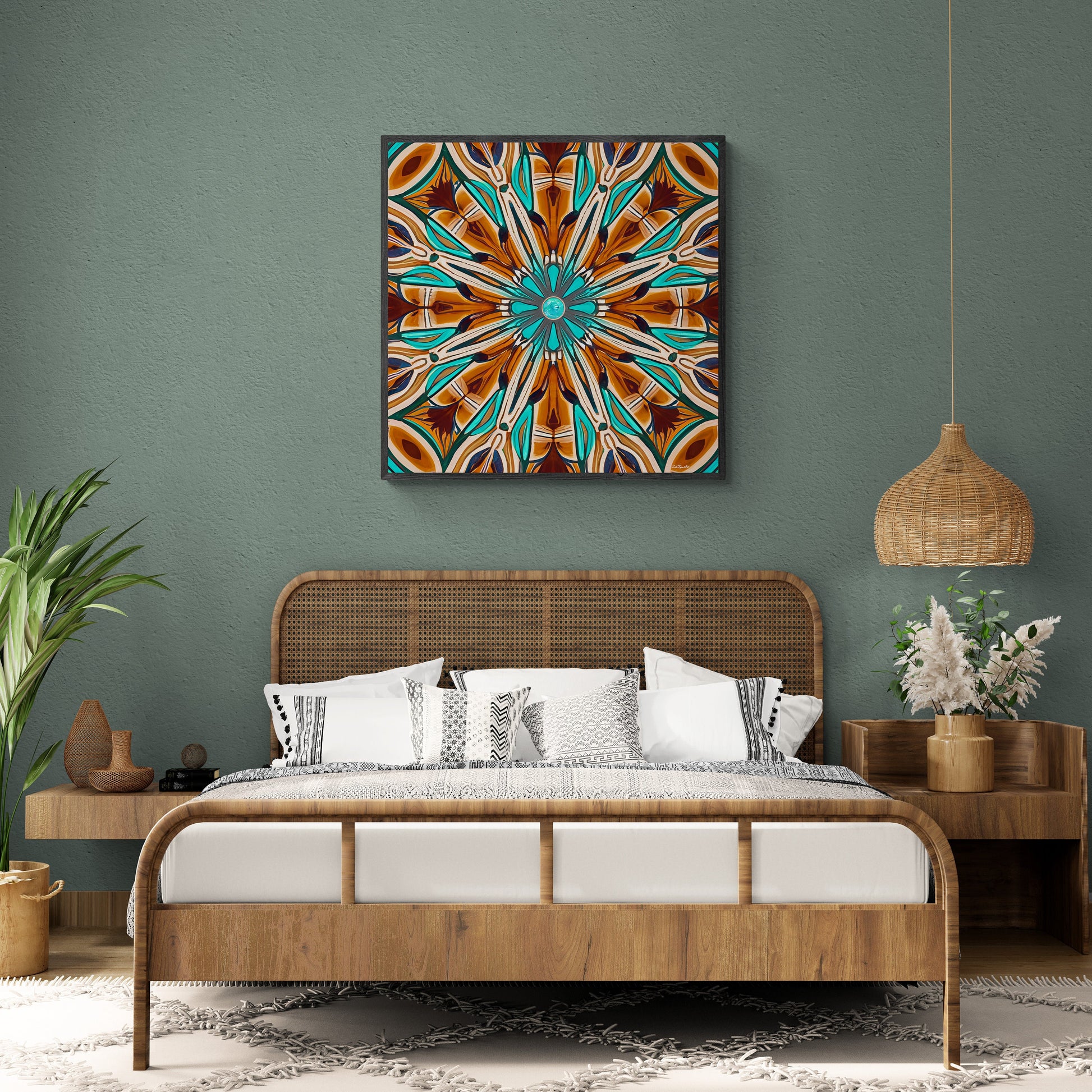 tan and turquoise southwestern framed canvas wall art, , wall art living room framed, wall art canvas framed, indian decor - LOLA VEGAS ART