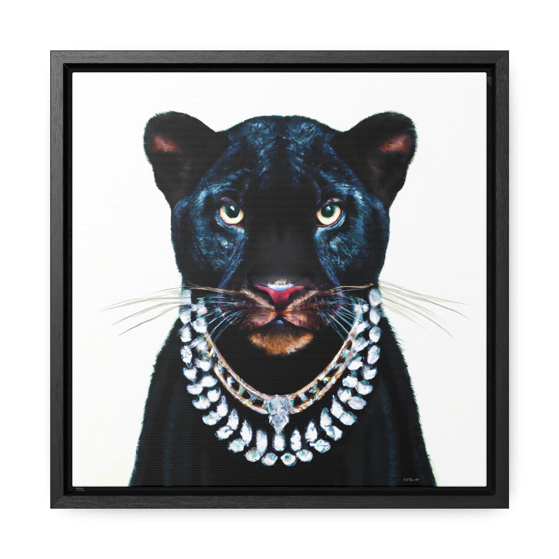 black panther in diamonds framed canvas wall art, , animal prints, big cat wall art,wall art dcor, exotic animal wall art, panther decor - LOLA VEGAS ART