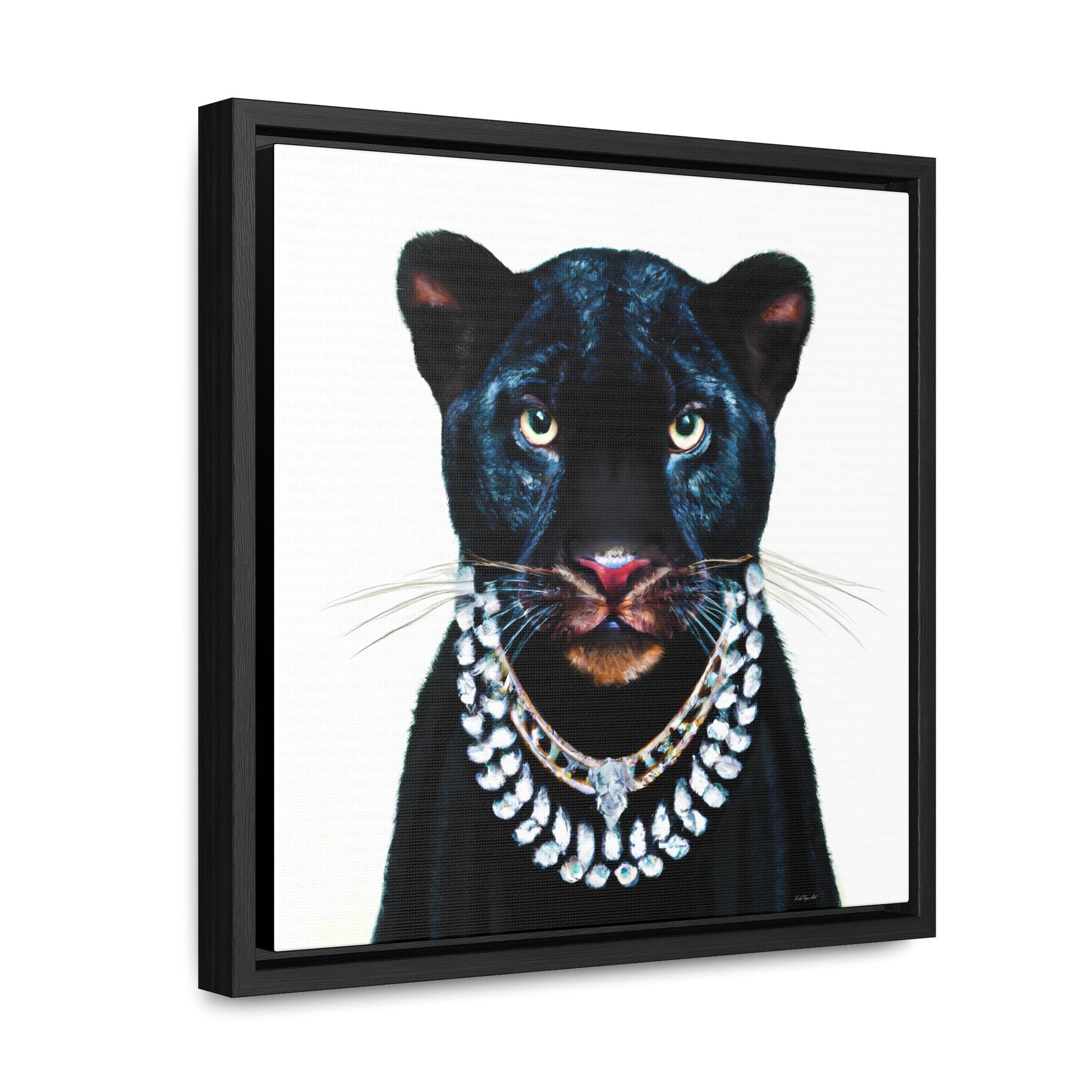 black panther in diamonds framed canvas wall art, , animal prints, big cat wall art,wall art dcor, exotic animal wall art, panther decor - LOLA VEGAS ART