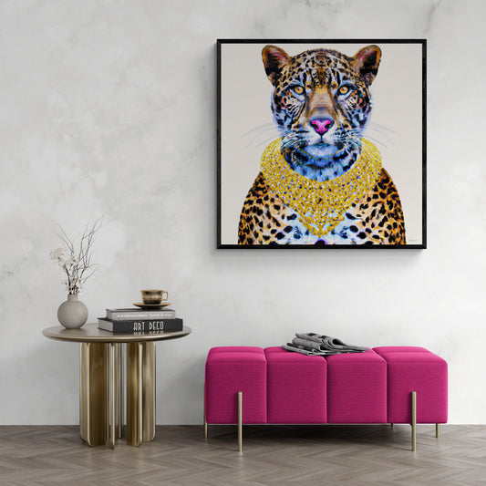 madame nala in gold leopard canvas framed wall art, wall art animals, wall art dcor, exotic animal art, big cat wall art, leopard decor - LOLA VEGAS ART