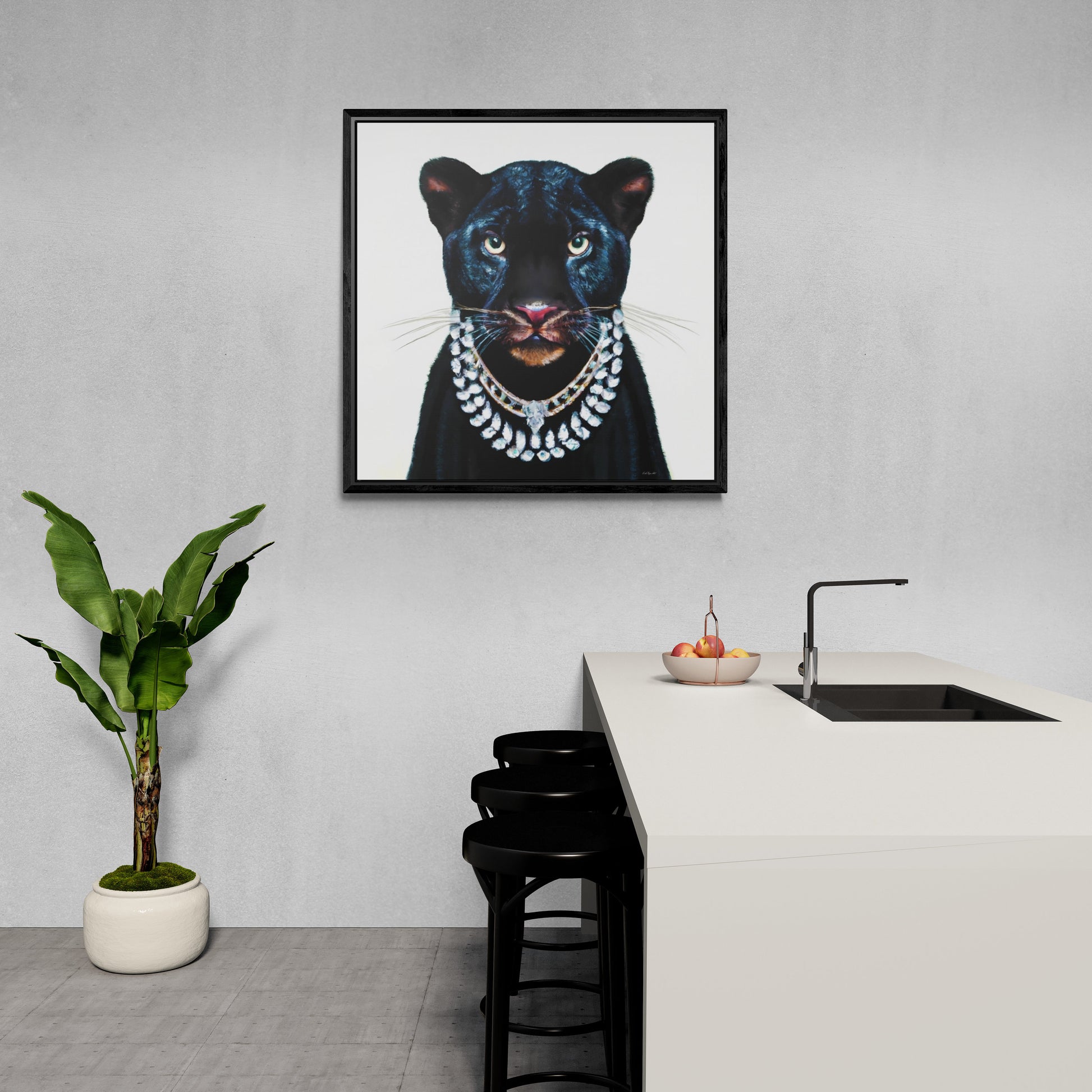 black panther in diamonds framed canvas wall art, , animal prints, big cat wall art,wall art dcor, exotic animal wall art, panther decor - LOLA VEGAS ART