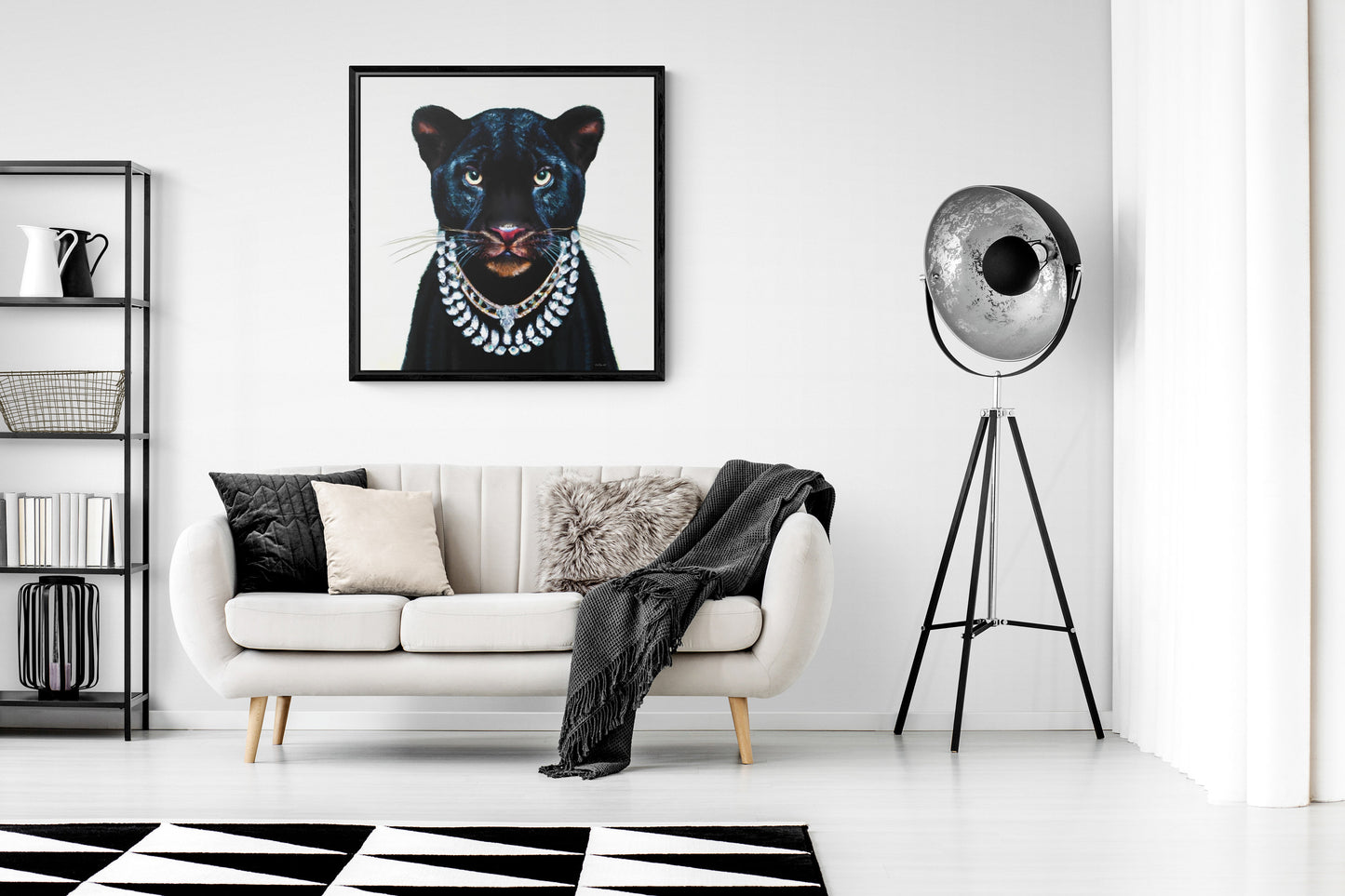black panther in diamonds framed canvas wall art, , animal prints, big cat wall art,wall art dcor, exotic animal wall art, panther decor - LOLA VEGAS ART