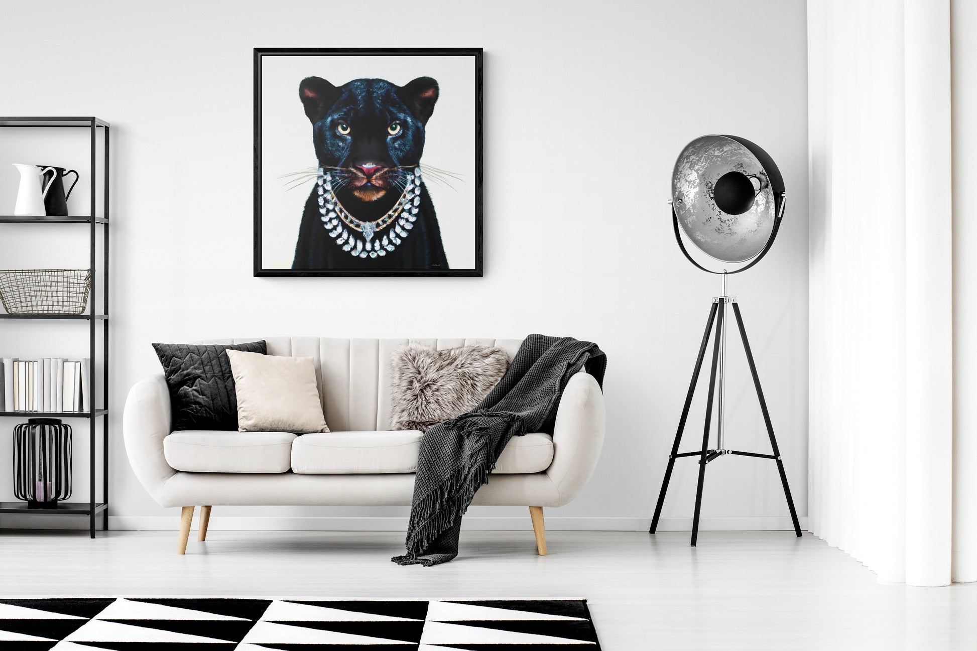 black panther in diamonds framed canvas wall art, , animal prints, big cat wall art,wall art dcor, exotic animal wall art, panther decor - LOLA VEGAS ART