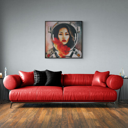 asian female astronaut framed canvas wall art,  space art print, astronaut in space, , astronaut gift, emotional wall art, space decor - LOLA VEGAS ART