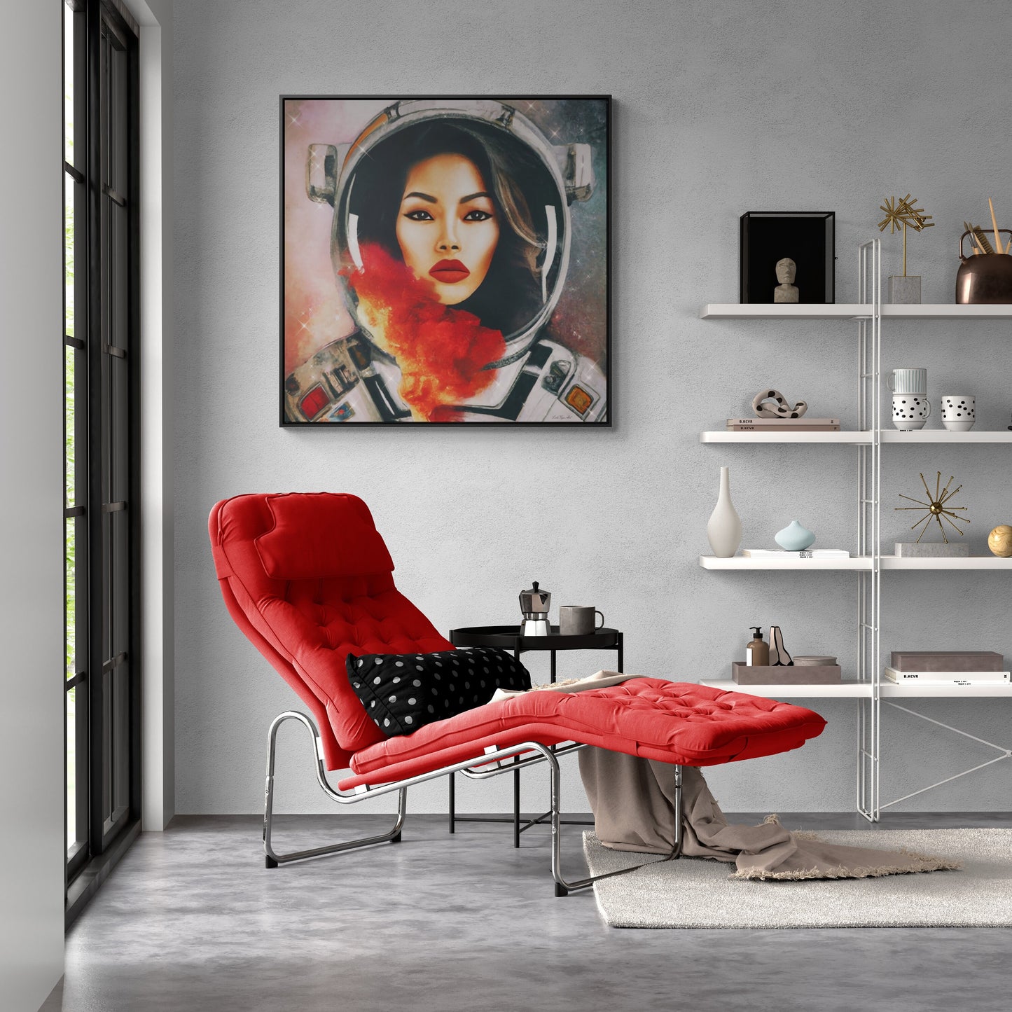 asian female astronaut framed canvas wall art, space art print, astronaut in space, , astronaut gift, emotional wall art, space decor - LOLA VEGAS ART