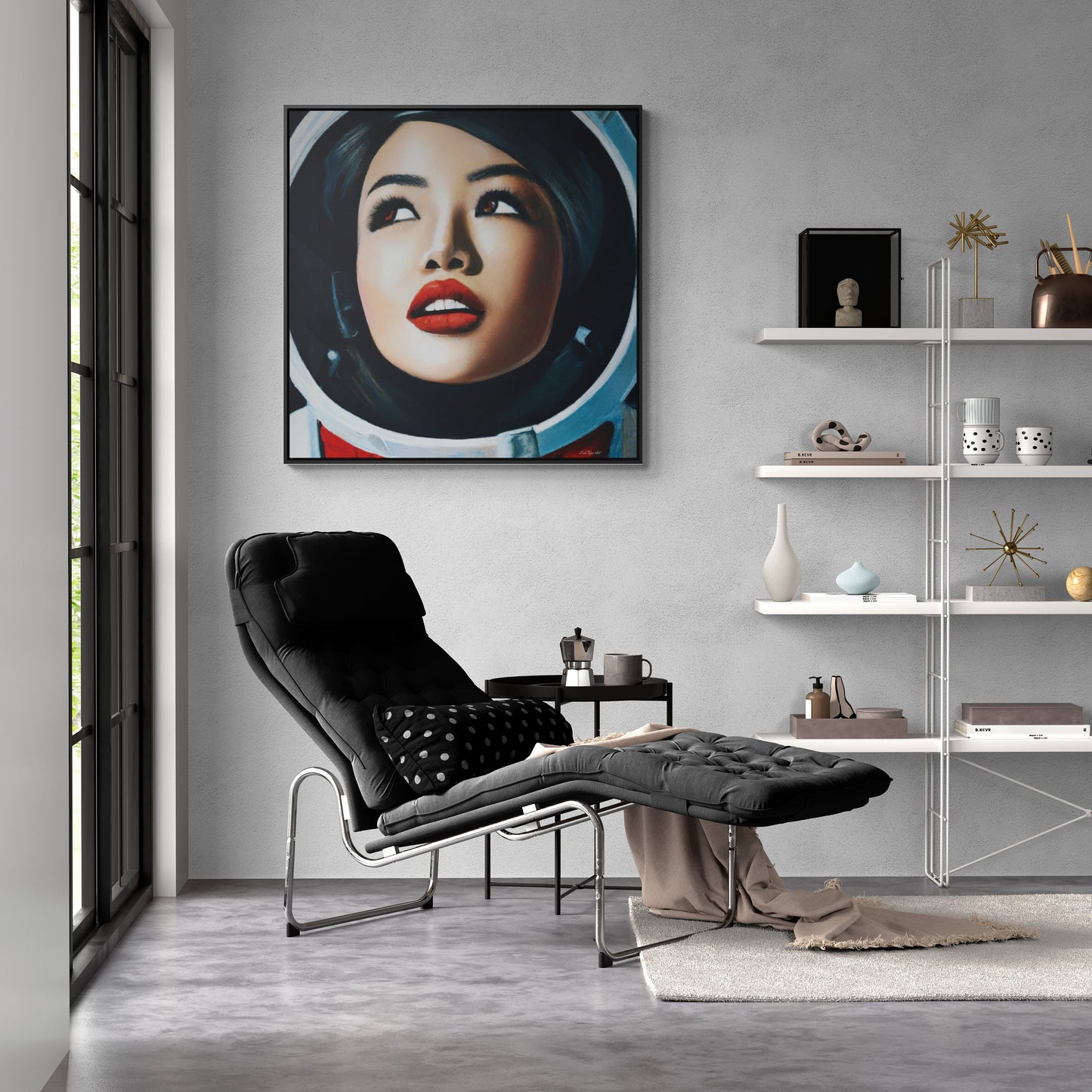 asian female astronaut framed canvas wall art, space art, space art print, astronaut in space, wall art dcor, woman decor, astronaut gift - LOLA VEGAS ART