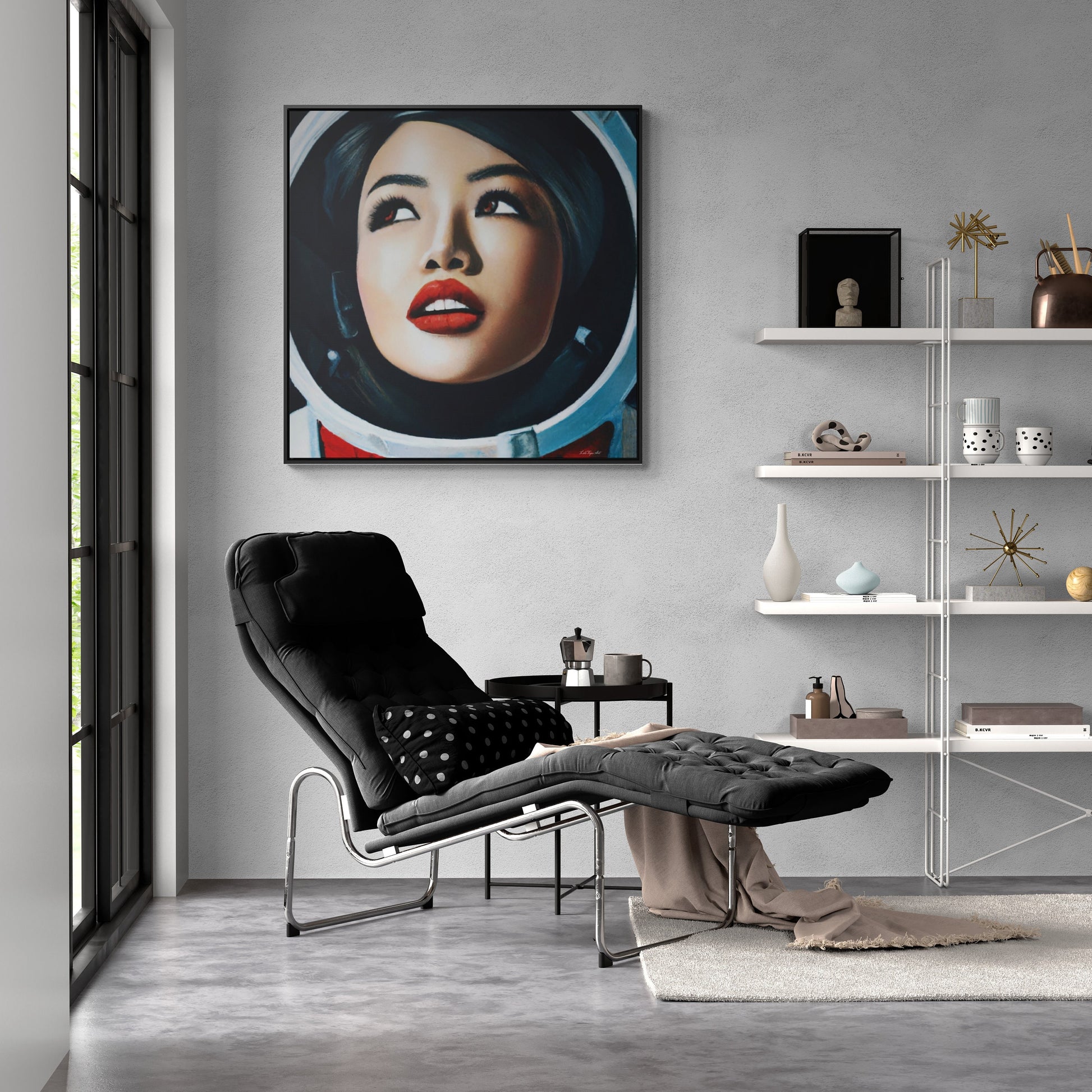asian female astronaut framed canvas wall art, space art, space art print, astronaut in space,  wall art dcor, woman decor, astronaut gift - LOLA VEGAS ART