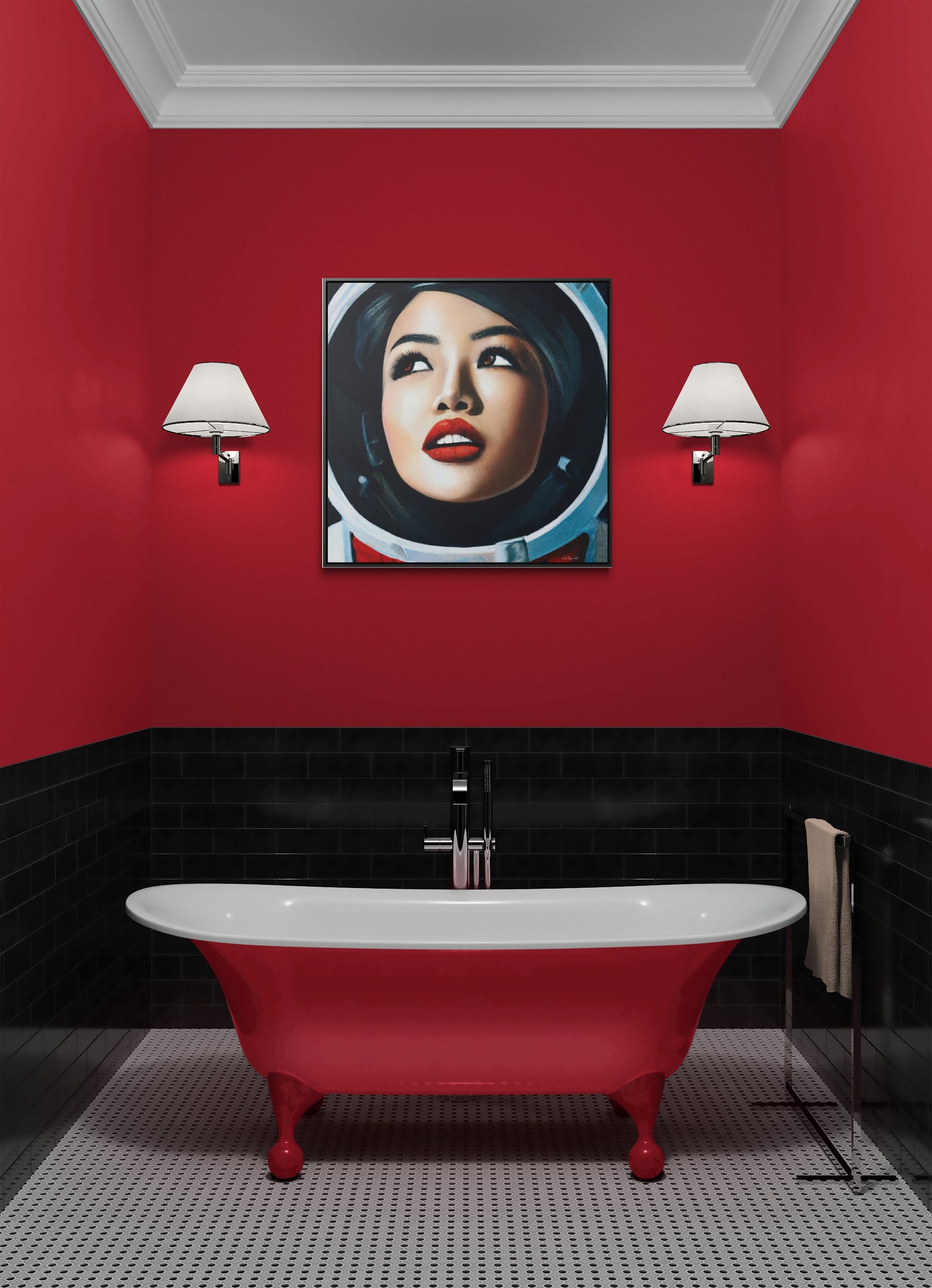 asian female astronaut framed canvas wall art, space art, space art print, astronaut in space,  wall art dcor, woman decor, astronaut gift - LOLA VEGAS ART