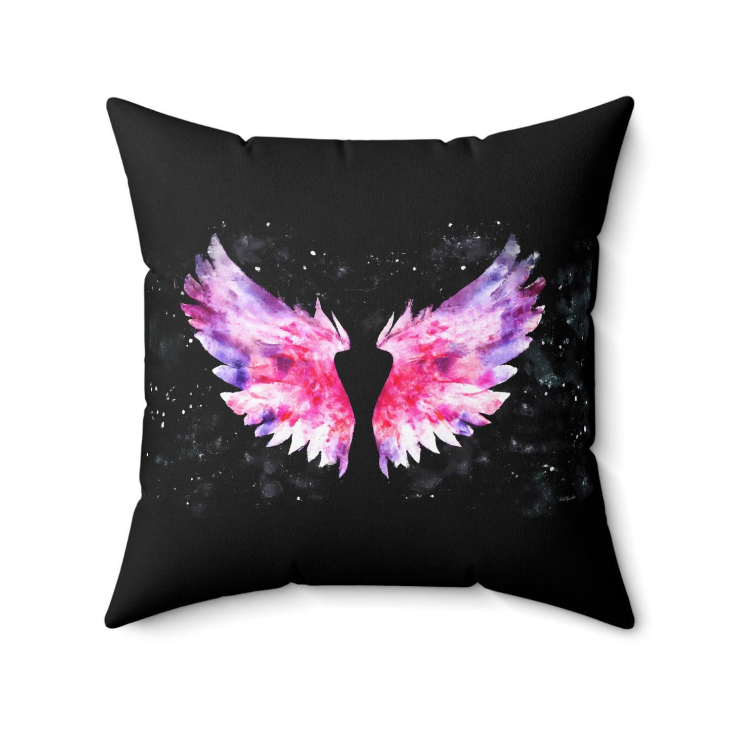 pink angel wings with black background square pillow, decorative pillow, living room pillow, bedroom pillow, throw pillow, accent pillow - LOLA VEGAS ART