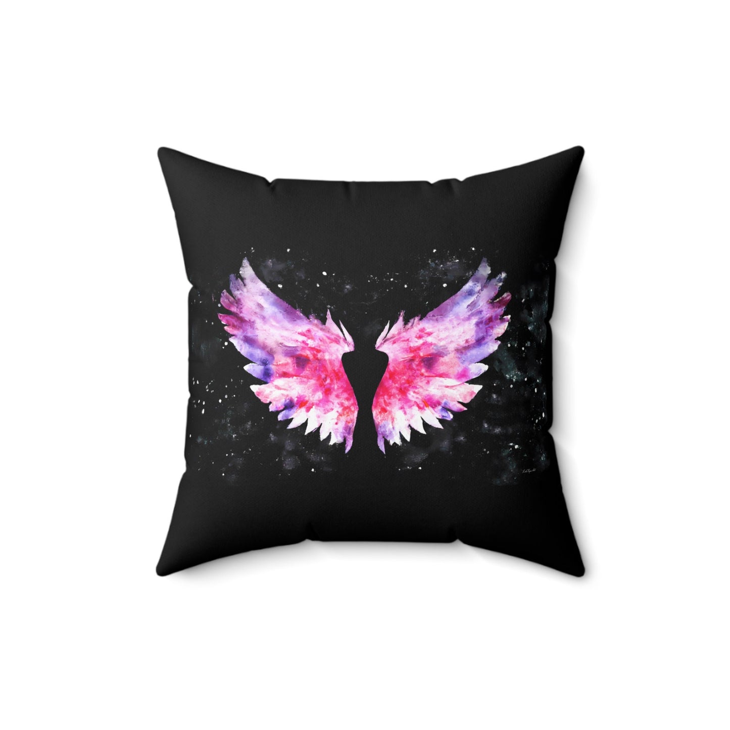 pink angel wings with black background square pillow, decorative pillow, living room pillow, bedroom pillow, throw pillow, accent pillow - LOLA VEGAS ART