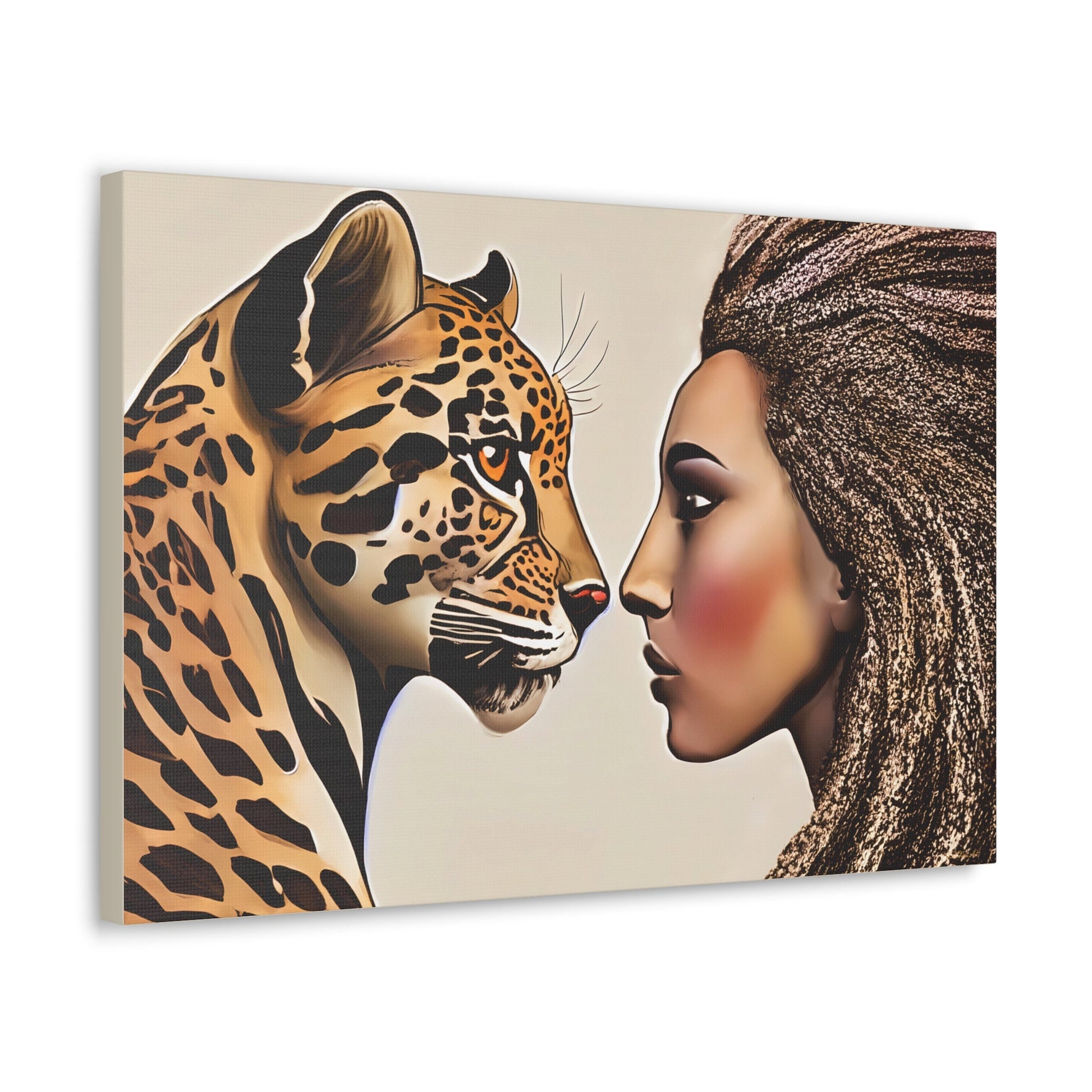 divine feminine black woman and leopard canvas wall art, wall art dcor, room wall dcor, unique art, big cat art, african american art - LOLA VEGAS ART