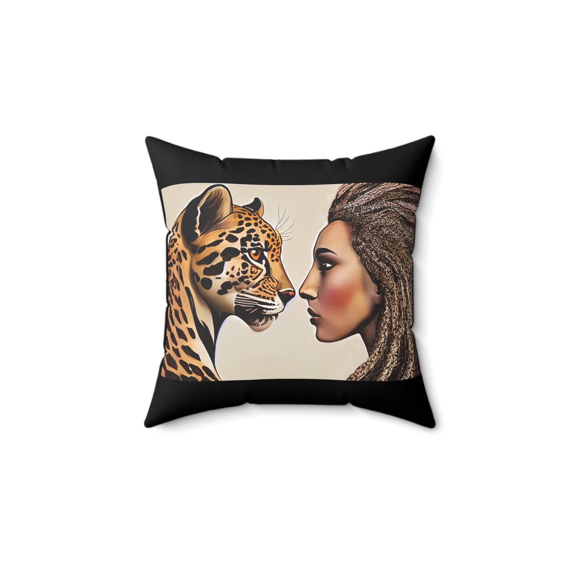 woman with leopard square pillow, decorative pillow, living room pillow, bedroom pillow, throw pillow, pillows, accent pillow, cushion - LOLA VEGAS ART