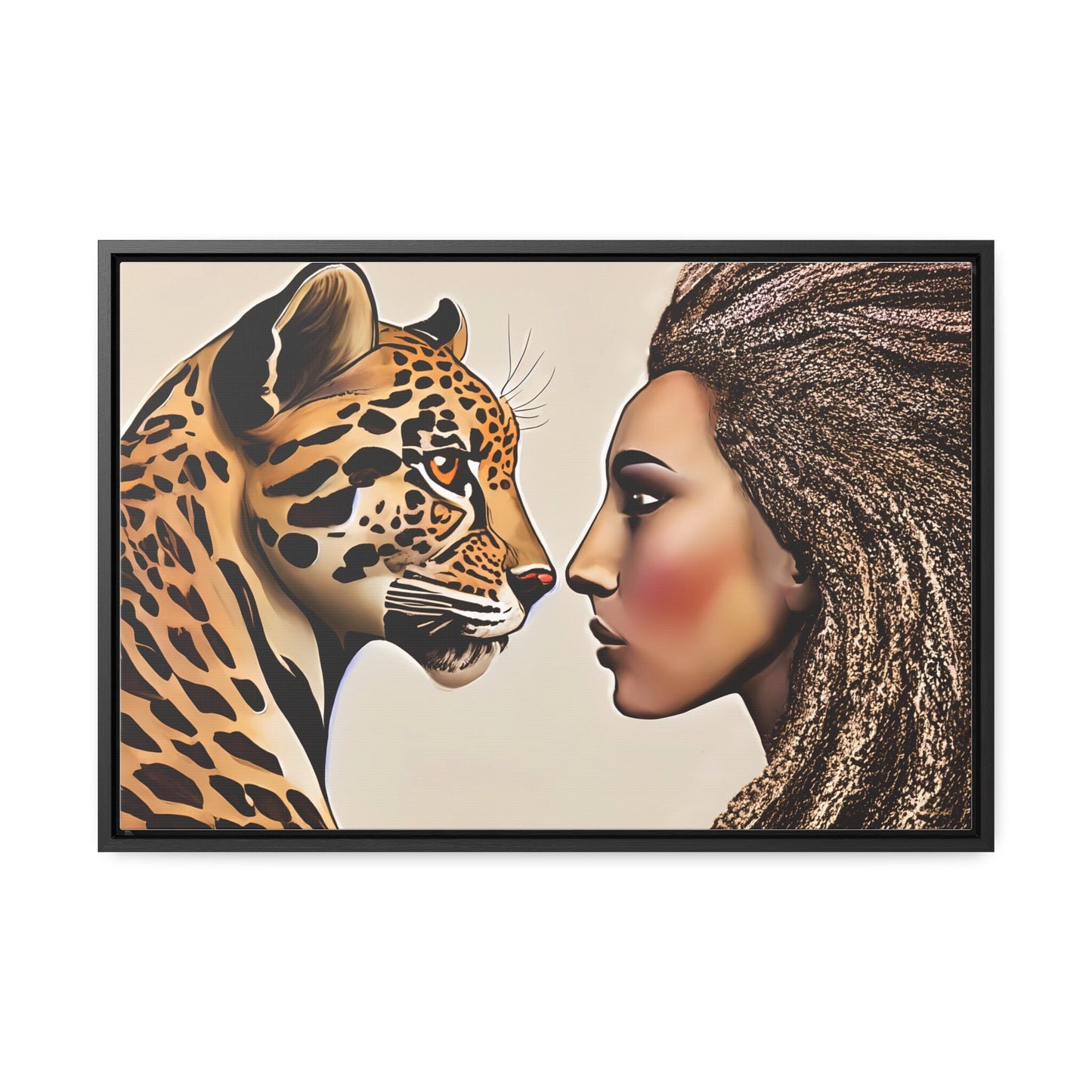 african american woman and leopard framed canvas wall art, wall art canvas with frame, wall art living room framed, wall art canvas framed, - LOLA VEGAS ART