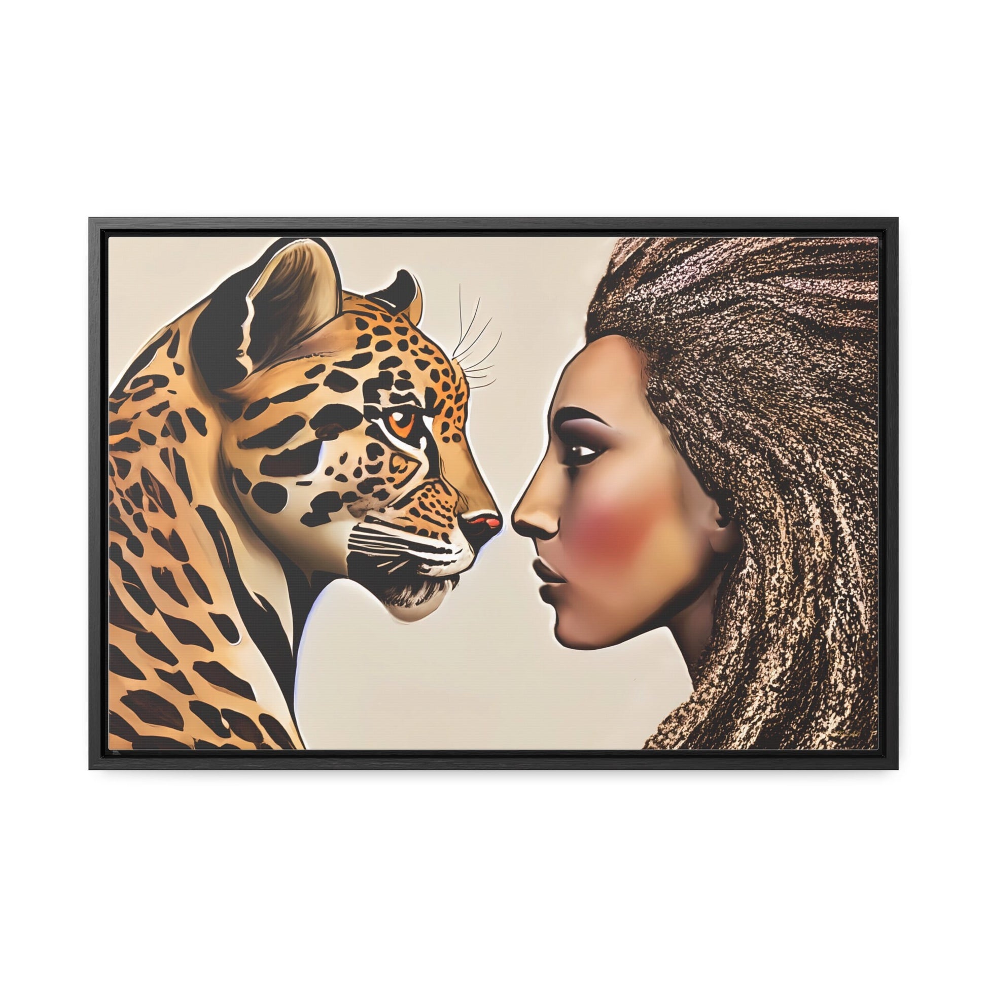 african american woman and leopard framed canvas wall art, wall art canvas with frame, wall art living room framed, wall art canvas framed, - LOLA VEGAS ART