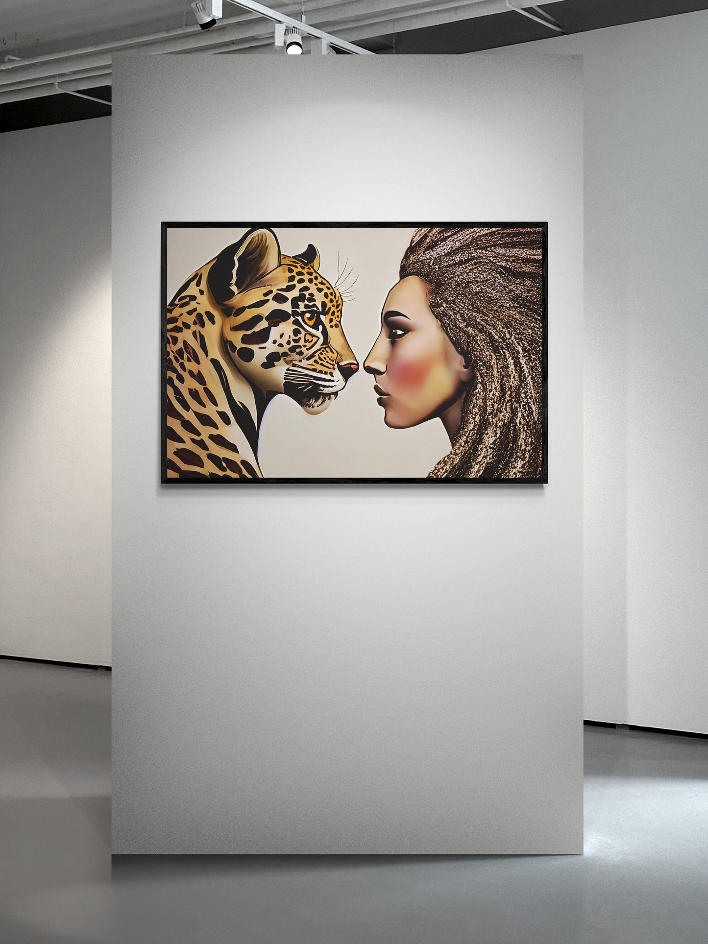 african american woman and leopard framed canvas wall art, wall art canvas with frame, wall art living room framed, wall art canvas framed, - LOLA VEGAS ART