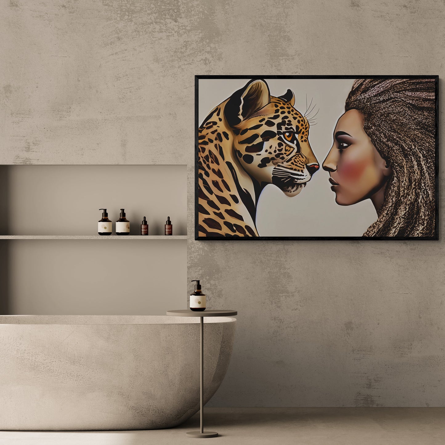 african american woman and leopard framed canvas wall art, wall art canvas with frame, wall art living room framed, wall art canvas framed, - LOLA VEGAS ART