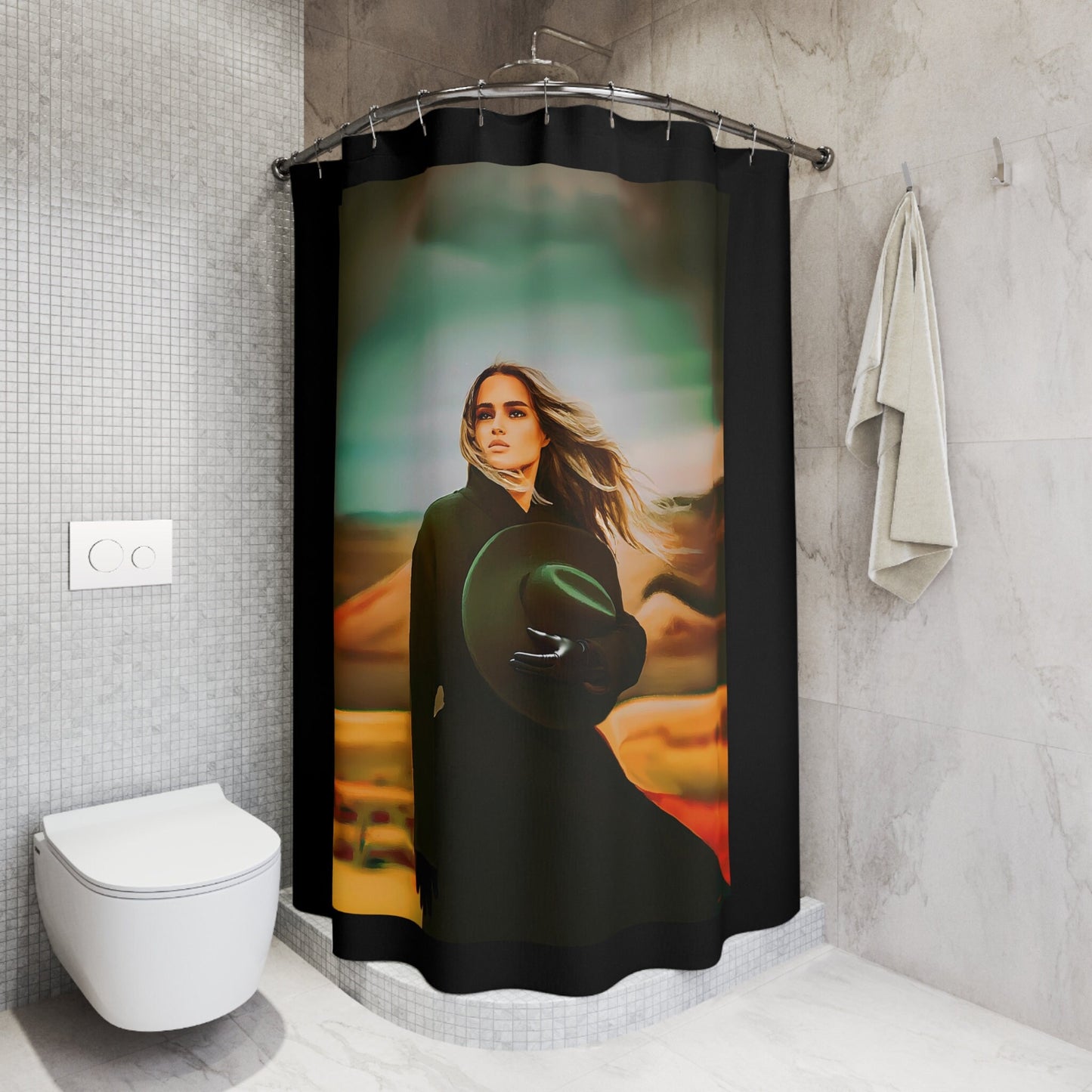 woman in the desert show curtain, home accessories, bathroom dcor, bathroom, home dcor, housewarming gift, shower room decor,southwestern - LOLA VEGAS ART