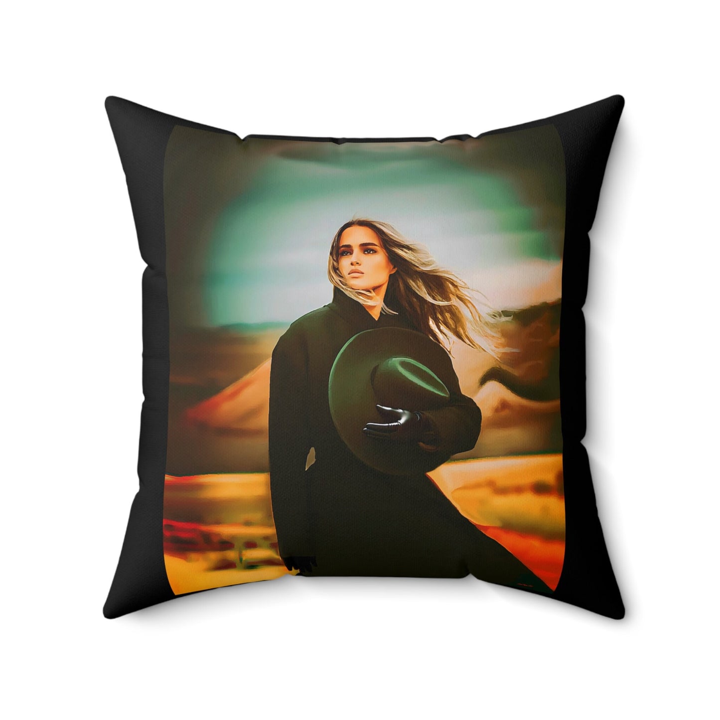 woman in the desert square pillow, decorative pillow, living room pillow, bedroom pillow, throw pillow, pillows, home decor, accent pillow - LOLA VEGAS ART