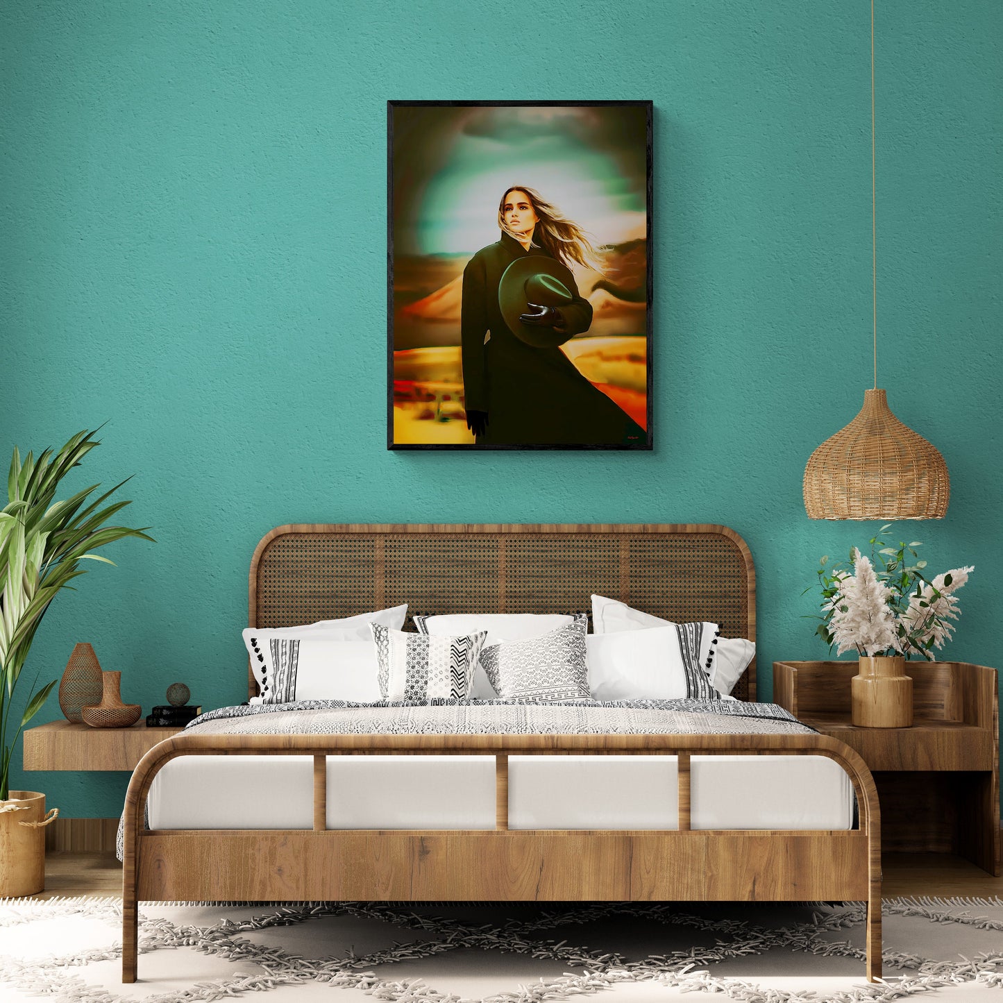woman in the desert framed canvas wall art, wall art framed, wall art canvas with frame, wall art living room framed, southwestern wall art - LOLA VEGAS ART