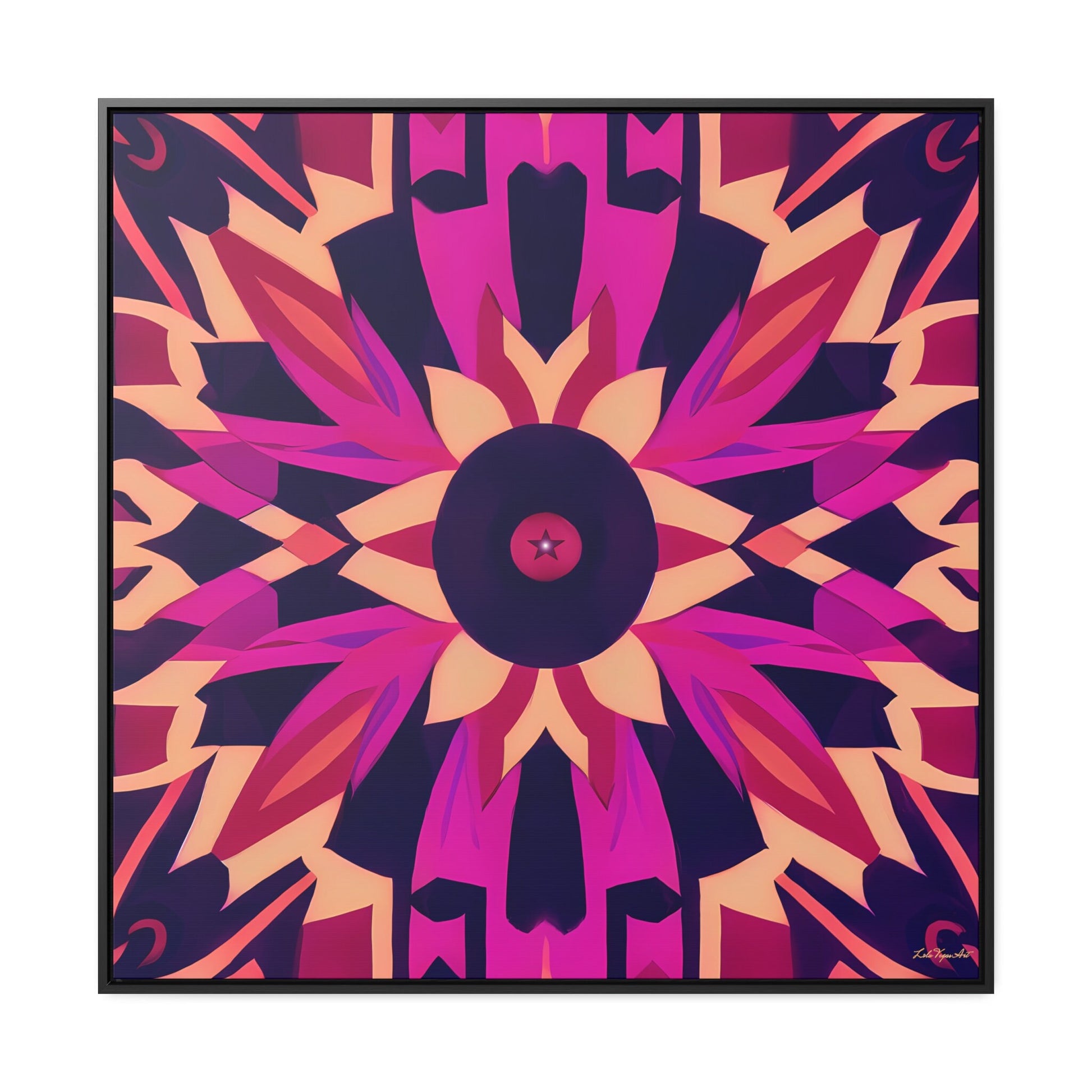fuchsia abstract tribal framed canvas wall art, wall art living room framed, southwestern wall art, framed canvas bedroom art, contemporary - LOLA VEGAS ART