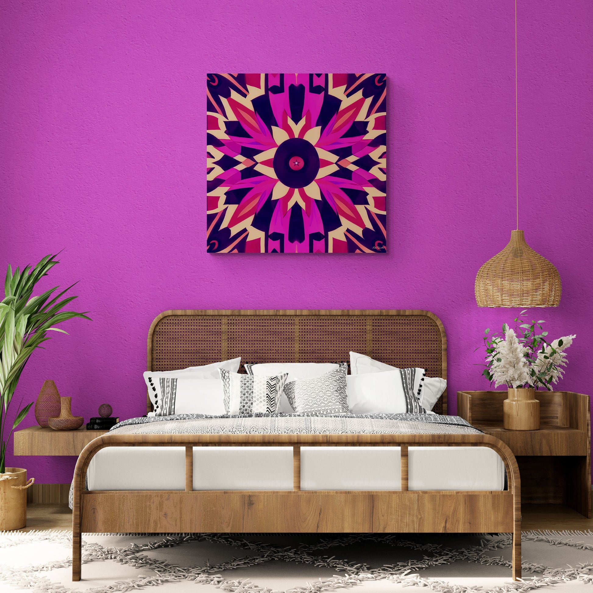 fuchsia abstract tribal canvas wall art, wall dcor, room wall dcor, unique art,  tribal wall art, native american art, southwestern art - LOLA VEGAS ART