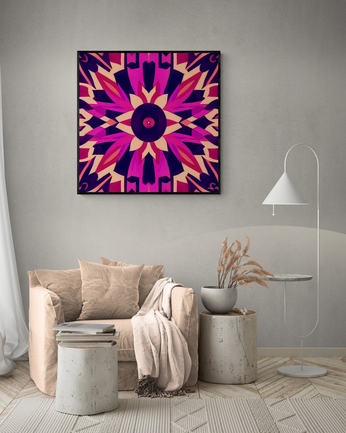 fuchsia abstract tribal framed canvas wall art, wall art living room framed, southwestern wall art, framed canvas bedroom art, contemporary - LOLA VEGAS ART