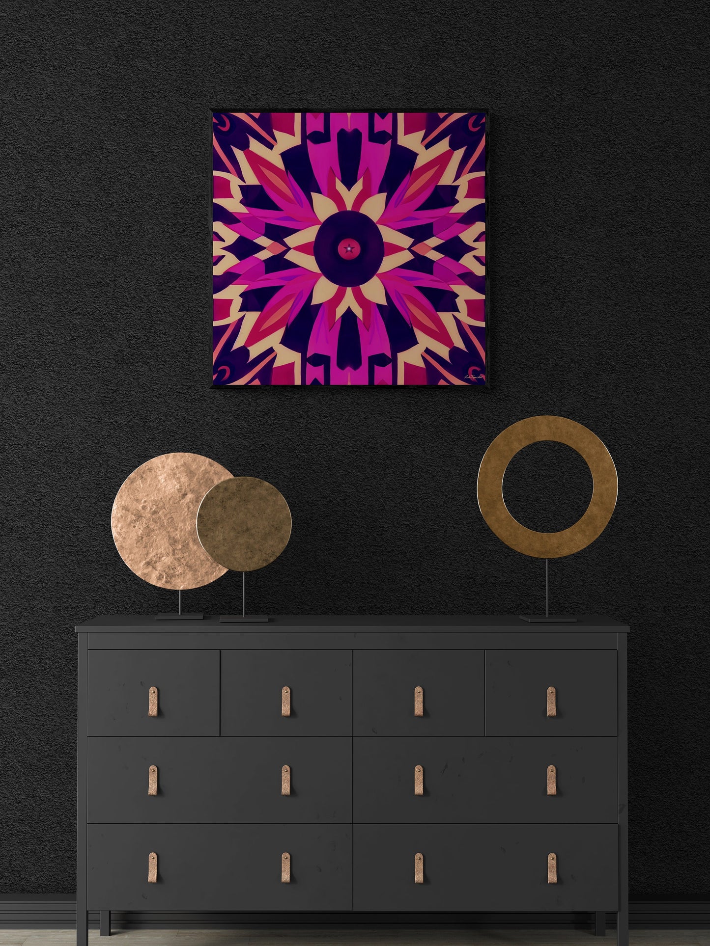 fuchsia abstract tribal framed canvas wall art, wall art living room framed, southwestern wall art, framed canvas bedroom art, contemporary - LOLA VEGAS ART