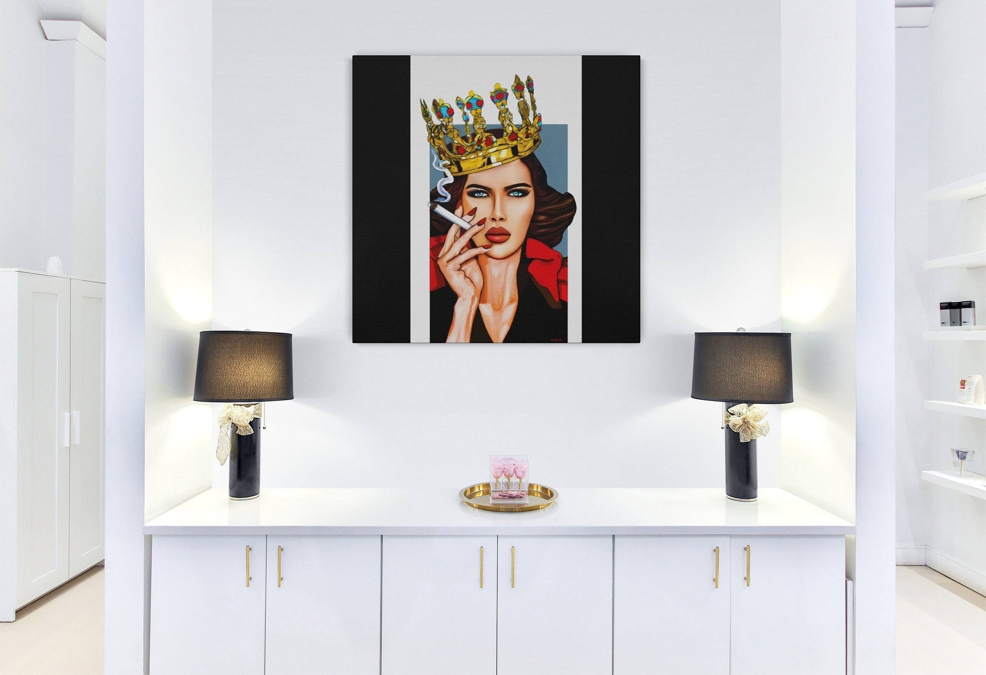 smoking woman, crown, the crown art, wall art, wall art canvas, wall art dcor, wall art woman, cigarette - LOLA VEGAS ART
