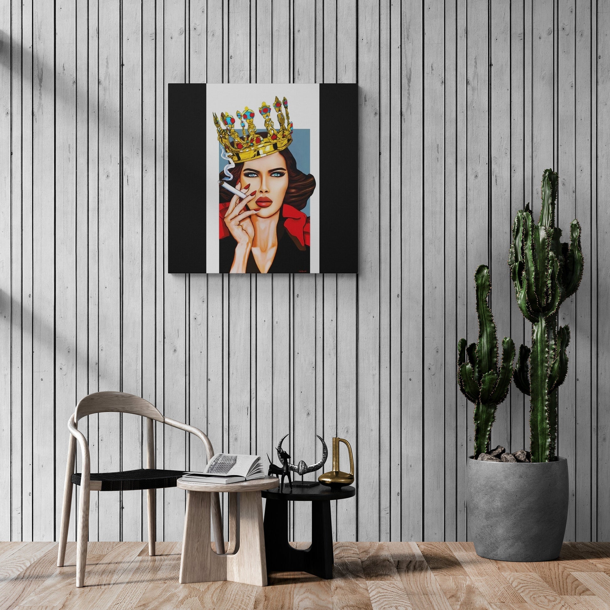smoking woman, crown, the crown art, wall art, wall art canvas, wall art dcor, wall art woman, cigarette - LOLA VEGAS ART