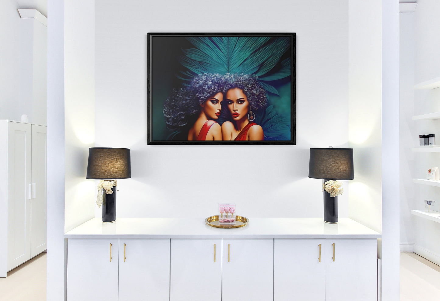 art deco ,framed canvas wall art,wall art decor, retro, romantic wall art, feminine, wall art women - LOLA VEGAS ART