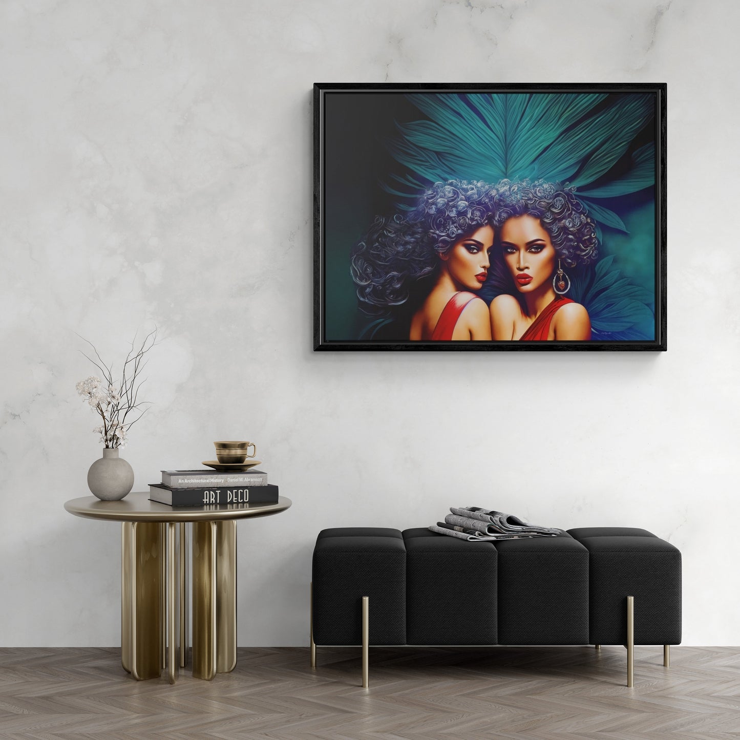 art deco ,framed canvas wall art,wall art decor, retro, romantic wall art, feminine, wall art women - LOLA VEGAS ART