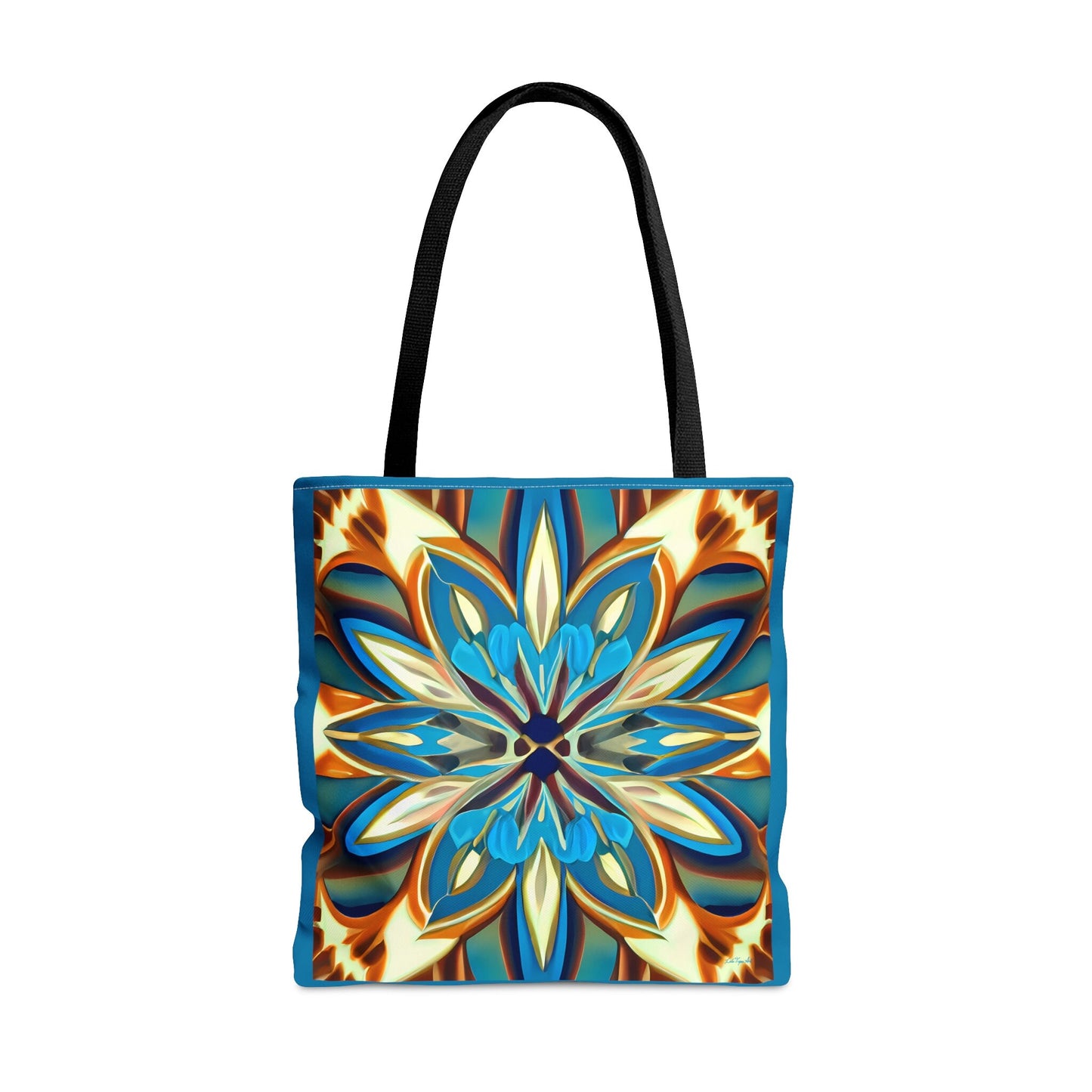 blue,creme and carmel flower canvas tote bag, gifts for women, canvas shopper, oversized bag, reusable bag, shopping bag, tote bag for women - LOLA VEGAS ART