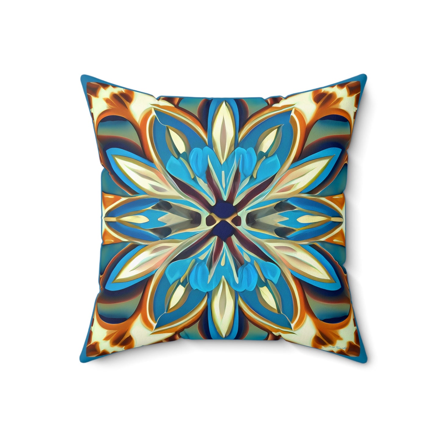 blue, creme and carmel square pillow, decorative pillow, living room pillow, bedroom pillow, throw pillow, decorative pillows, accent pillow - LOLA VEGAS ART
