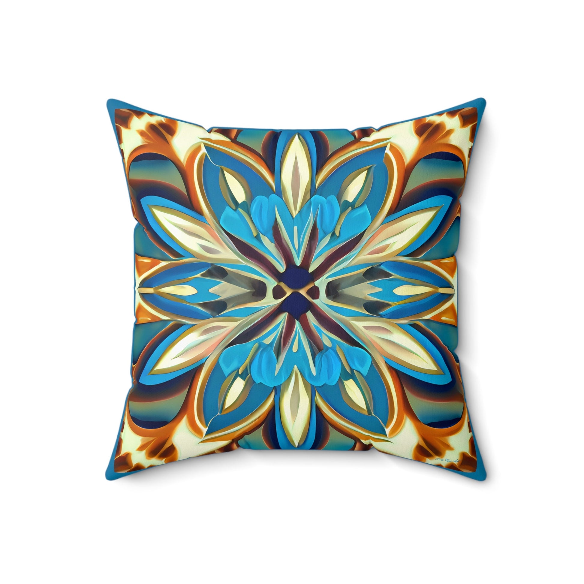 blue, creme and carmel square pillow, decorative pillow, living room pillow, bedroom pillow, throw pillow, decorative pillows, accent pillow - LOLA VEGAS ART