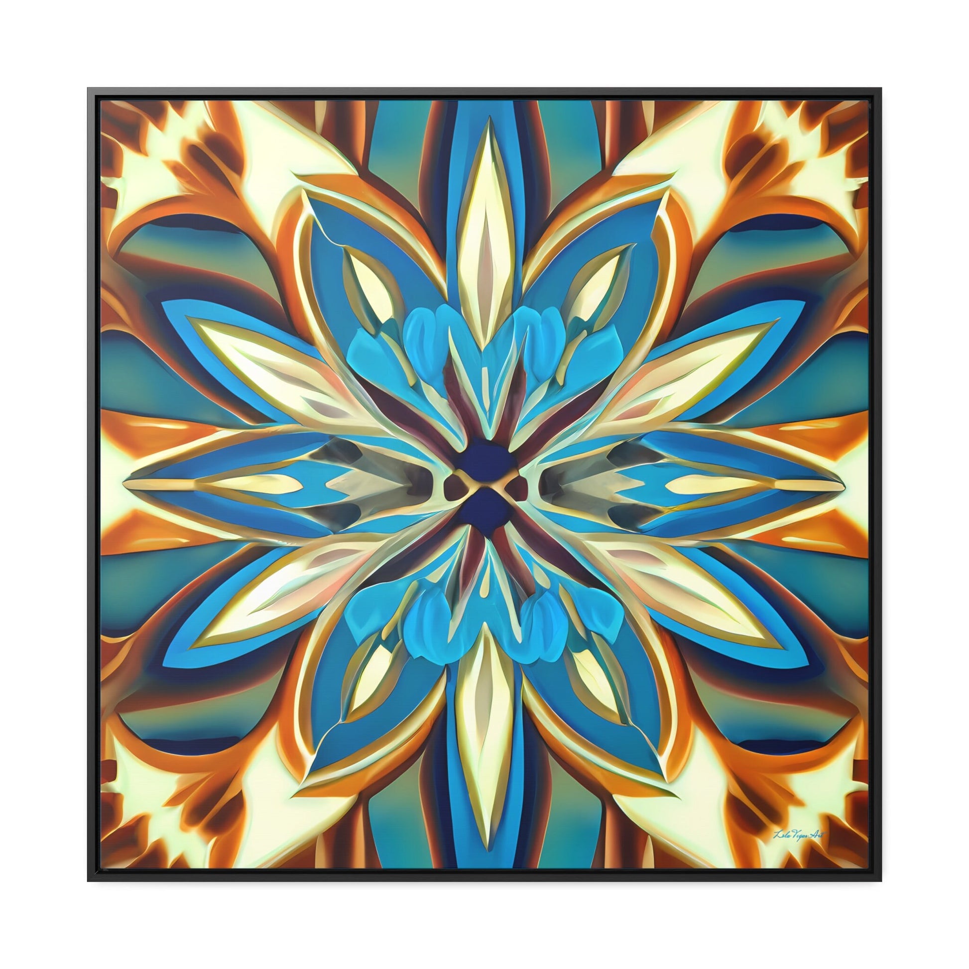 blue, creme and canvas abstract tropical flower framed canvas wall art, wall art living room framed, floral wall art, feminine wall art - LOLA VEGAS ART