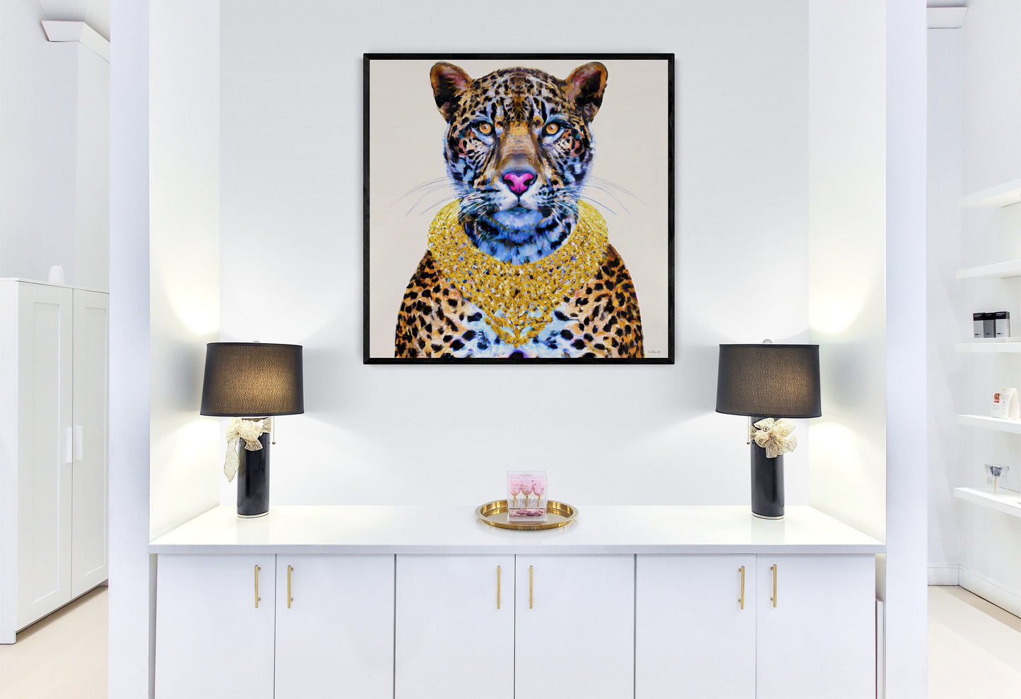 madame nala in gold leopard canvas framed wall art, wall art animals, wall art dcor, exotic animal art, big cat wall art, leopard decor - LOLA VEGAS ART