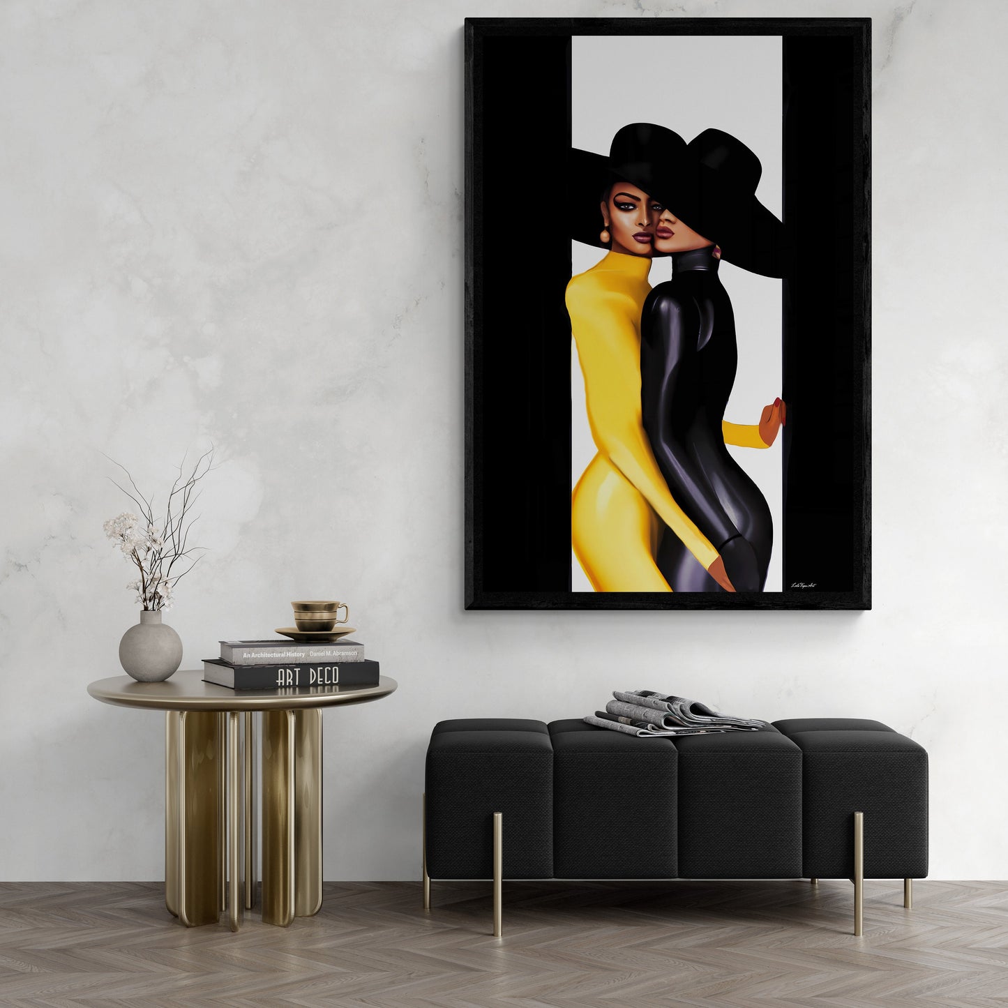 black women, framed canvas wall art, wall art decor, urban art, wall art decor, wall art woman, women in hats art - LOLA VEGAS ART