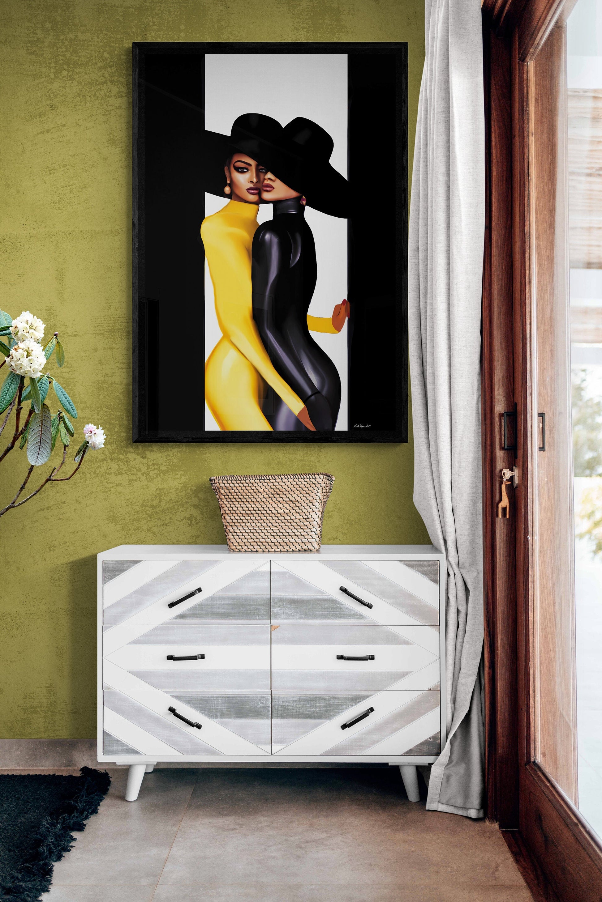 black women, framed canvas wall art, wall art decor, urban art, wall art decor, wall art woman, women in hats art - LOLA VEGAS ART