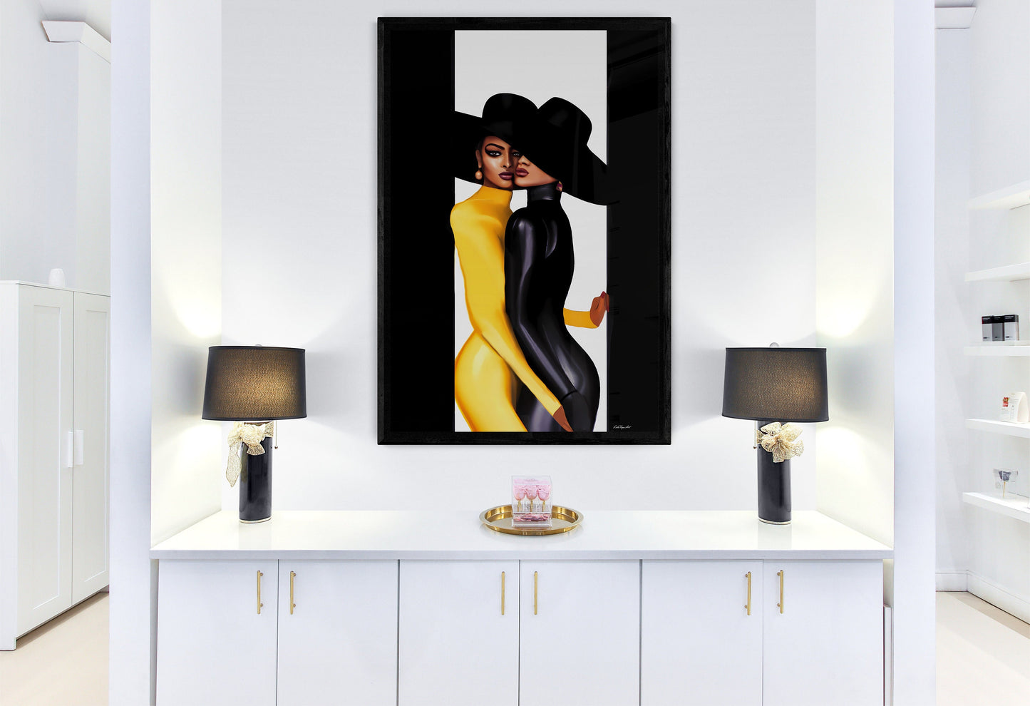 black women, framed canvas wall art, wall art decor, urban art, wall art decor, wall art woman, women in hats art - LOLA VEGAS ART