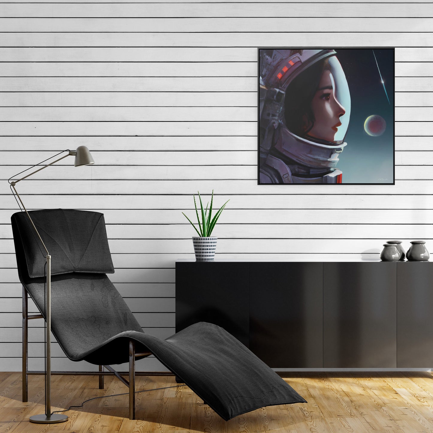 asian female astronaut framed canvas wall art, space art, space art print, astronaut in space, wall art, astronaut gift, emotional wall art - LOLA VEGAS ART