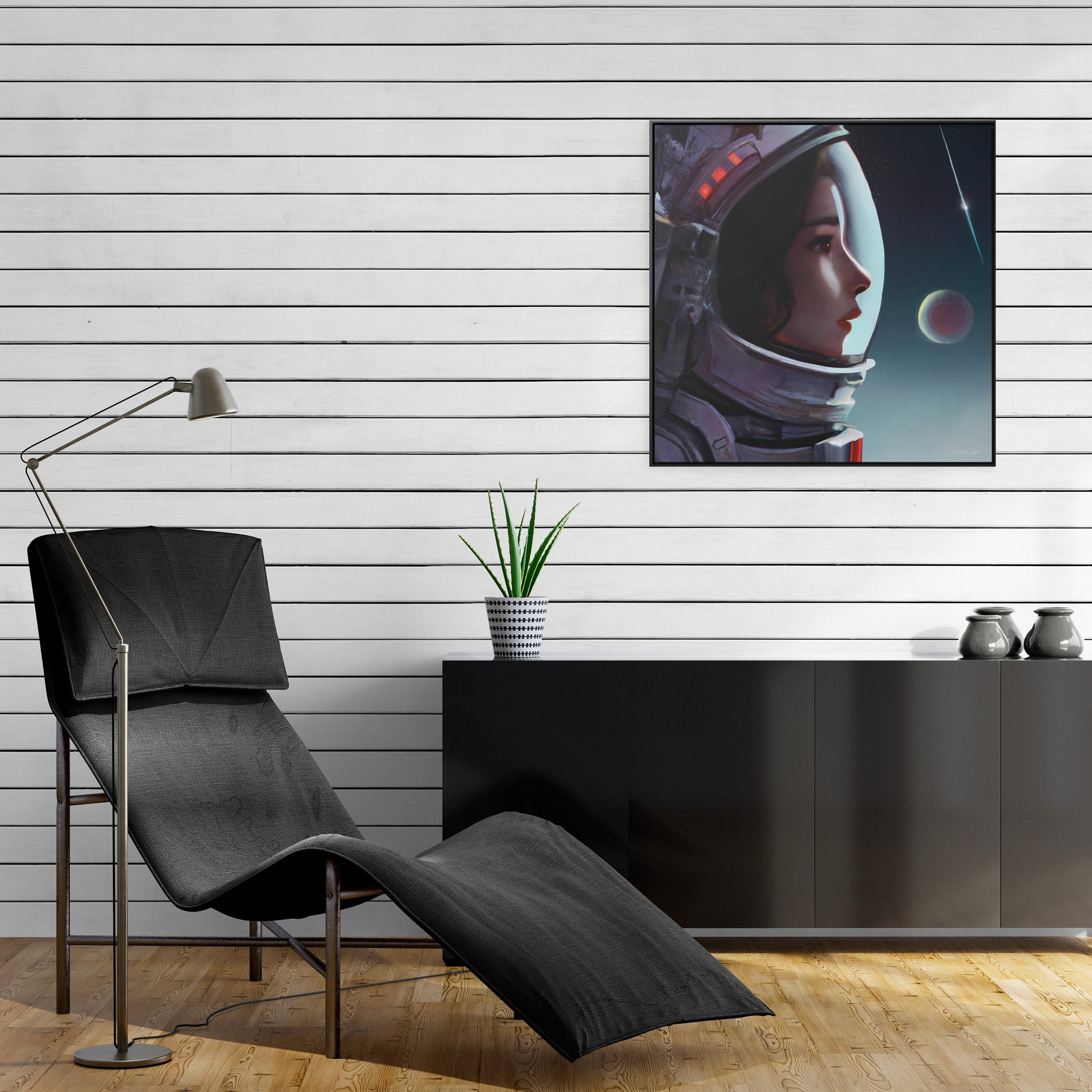 asian female astronaut framed canvas wall art, space art, space art print, astronaut in space, wall art, astronaut gift, emotional wall art - LOLA VEGAS ART
