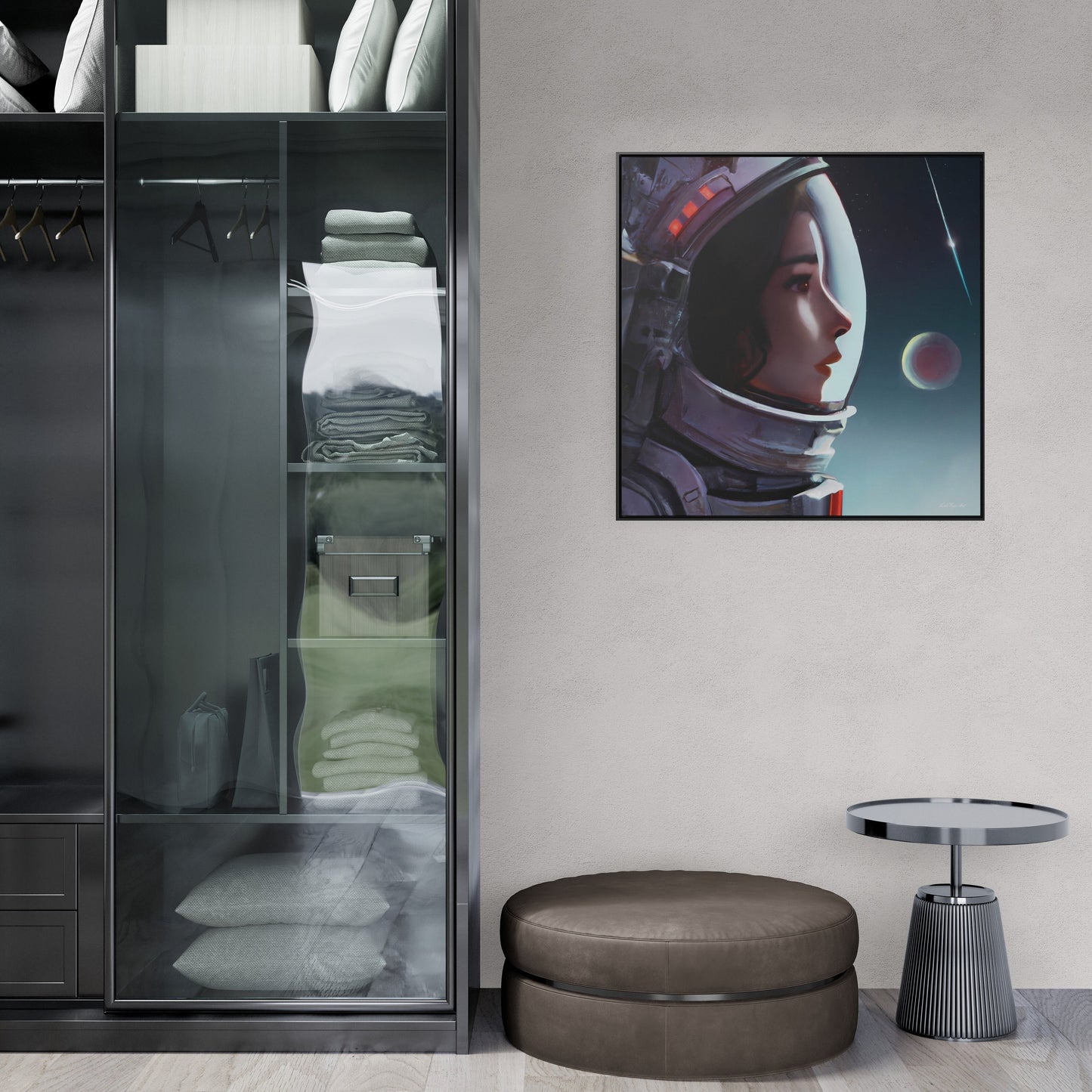 asian female astronaut framed canvas wall art, space art, space art print, astronaut in space, wall art, astronaut gift, emotional wall art - LOLA VEGAS ART