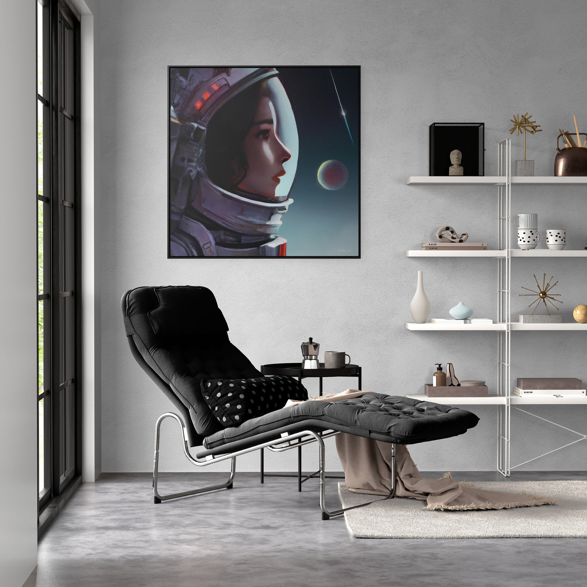 asian female astronaut framed canvas wall art, space art, space art print, astronaut in space, wall art, astronaut gift, emotional wall art - LOLA VEGAS ART