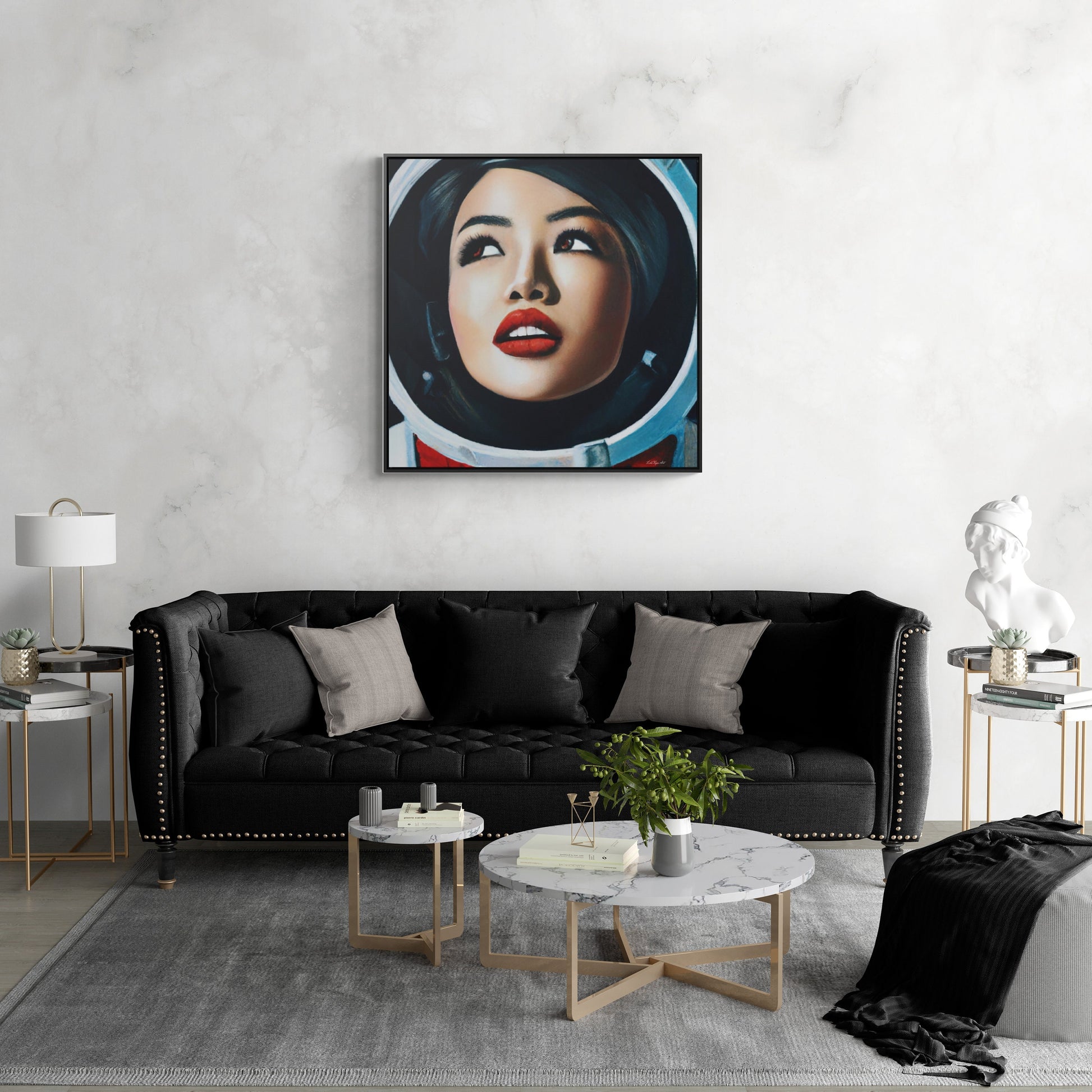 asian female astronaut framed canvas wall art, space art, space art print, astronaut in space,  wall art dcor, woman decor, astronaut gift - LOLA VEGAS ART