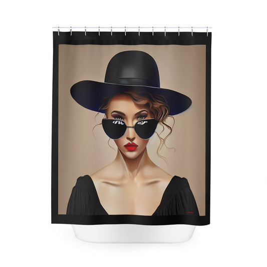 woman in sunglasses and hat shower curtain, home accessories, bathroom dcor, bathroom, home dcor, housewarming gift, shower room decor - LOLA VEGAS ART