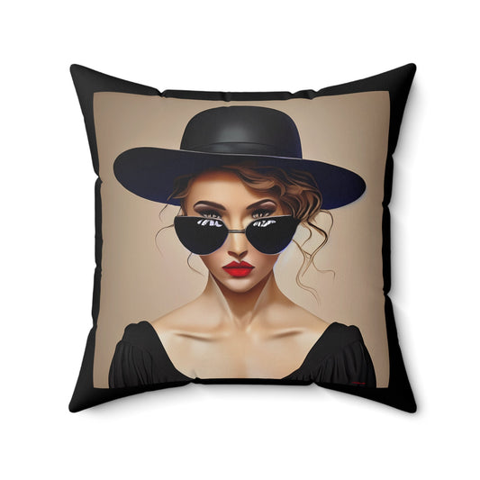 woman in sunglasses and hat square pillow,decorative pillow, living room pillow, bedroom throw pillow ,decorative pillows, accent pillow - LOLA VEGAS ART