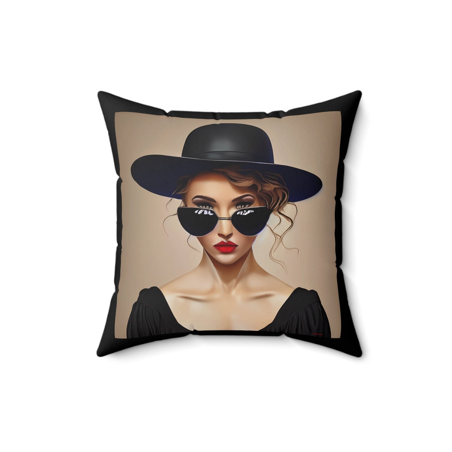 woman in sunglasses and hat square pillow,decorative pillow, living room pillow, bedroom throw pillow ,decorative pillows, accent pillow - LOLA VEGAS ART