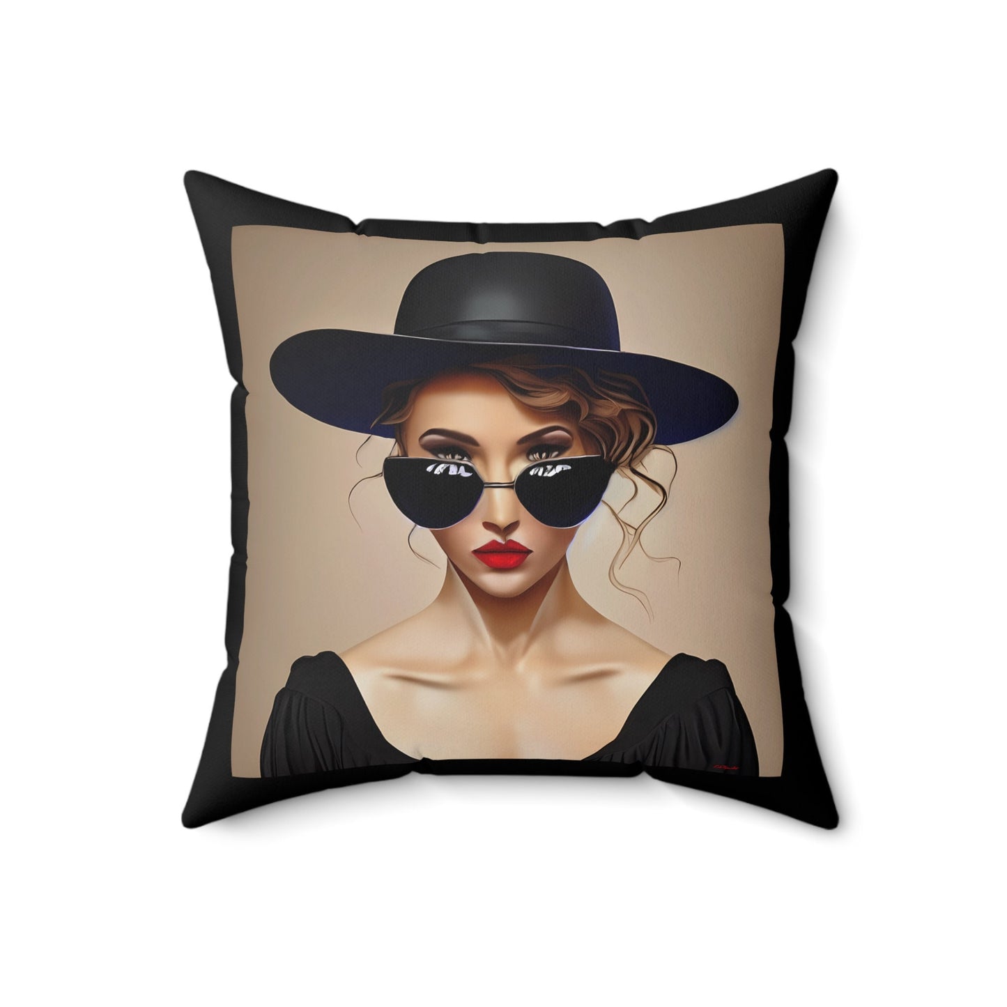 woman in sunglasses and hat square pillow,decorative pillow, living room pillow, bedroom throw pillow ,decorative pillows, accent pillow - LOLA VEGAS ART