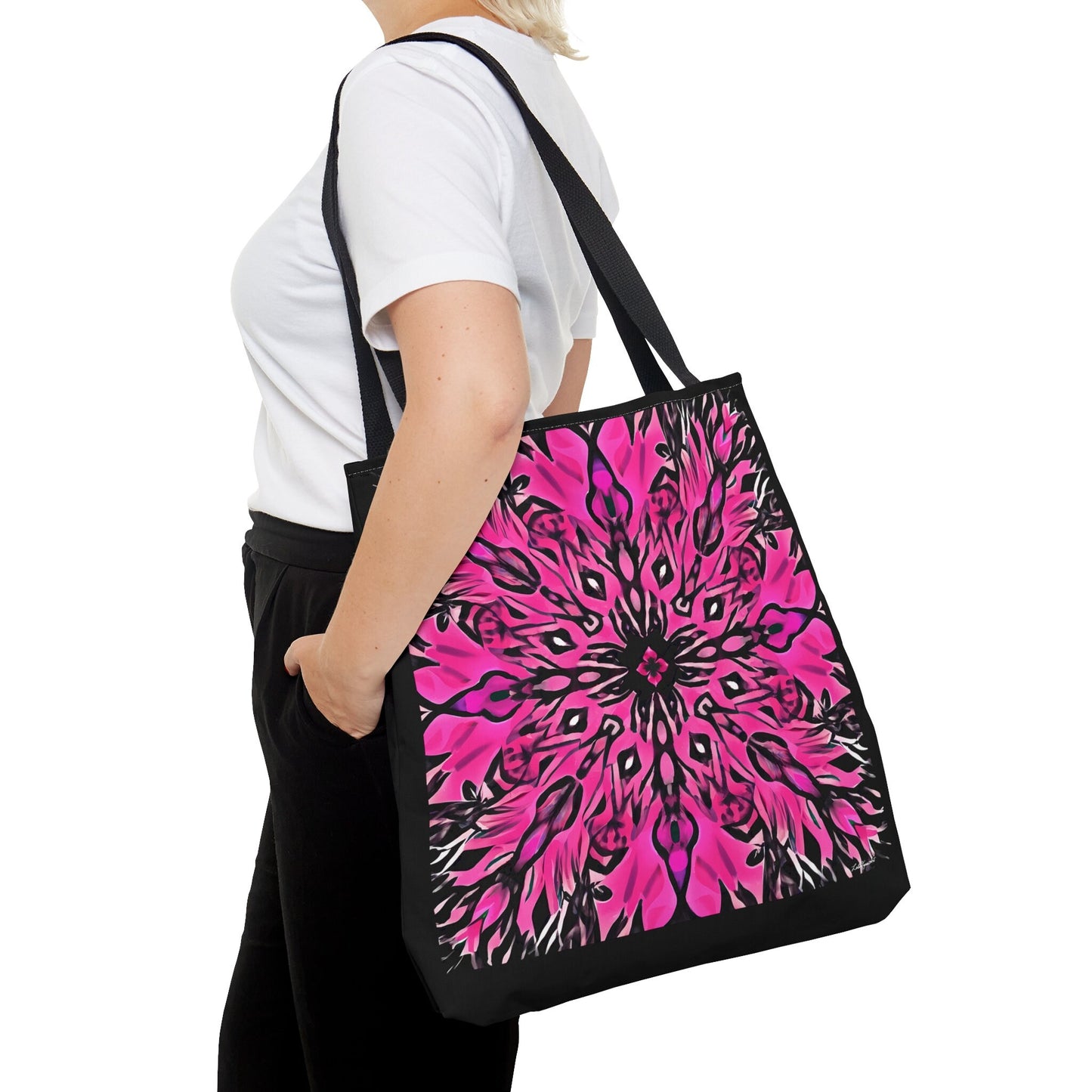 hot pink and black abstract flower canvas tote bag, gifts for women, canvas shopper, oversized bag, reusable bag, shopping bag, boho bag - LOLA VEGAS ART